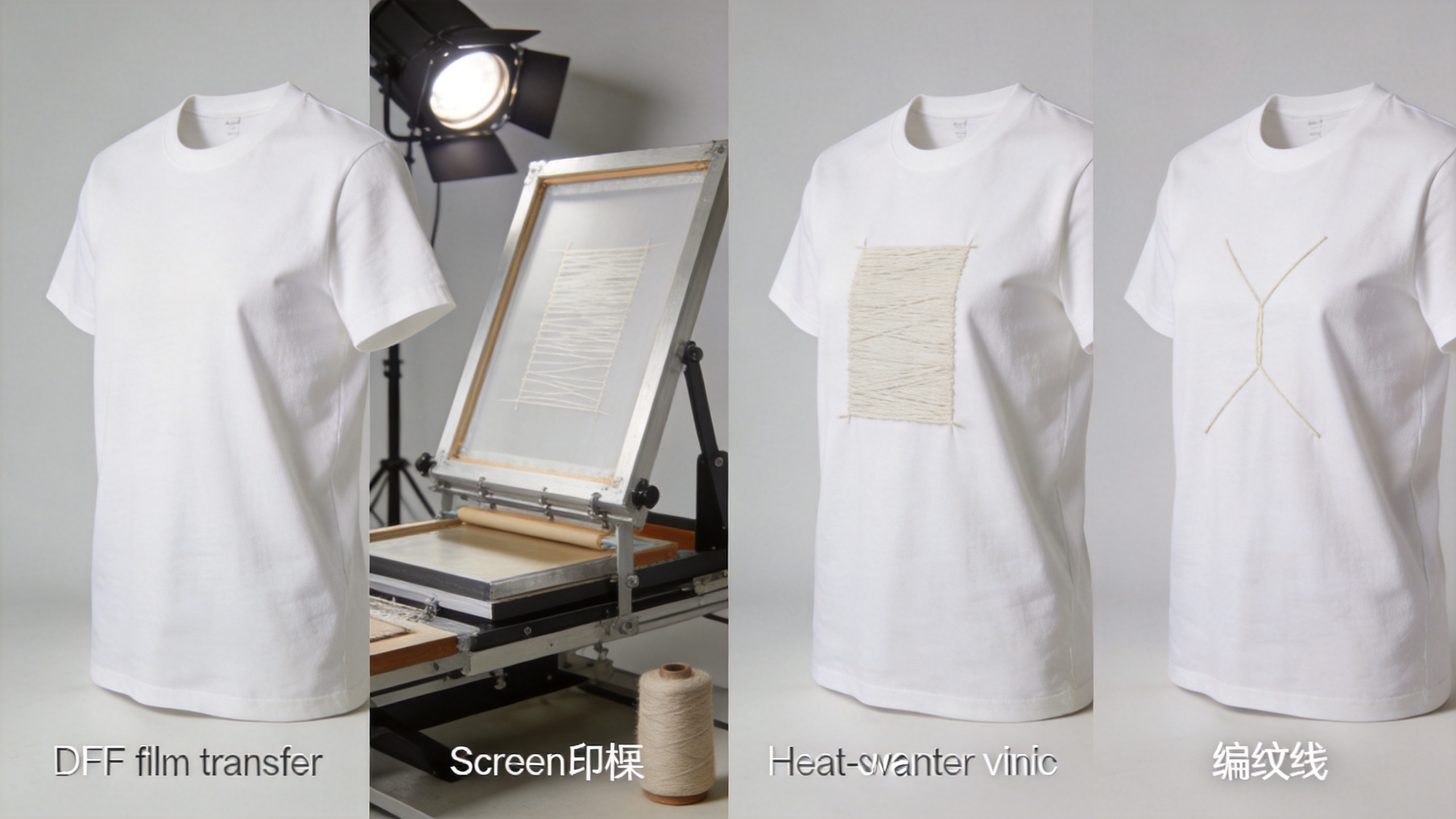 Tshirt with logo printing methods including DTF, screen printing, HTV and embroidery