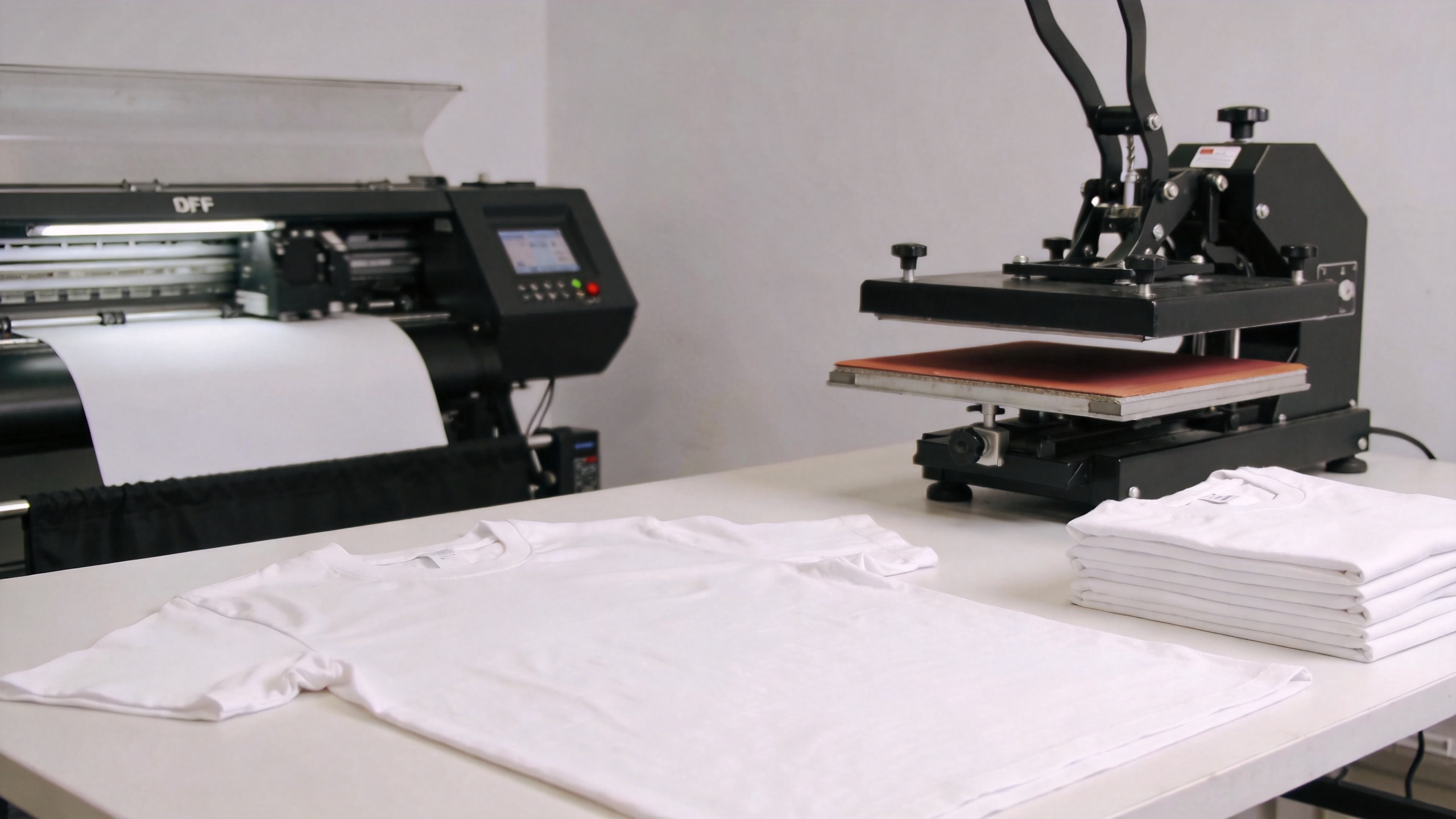 DTF production workflow for tshirt printers in a custom apparel workshop