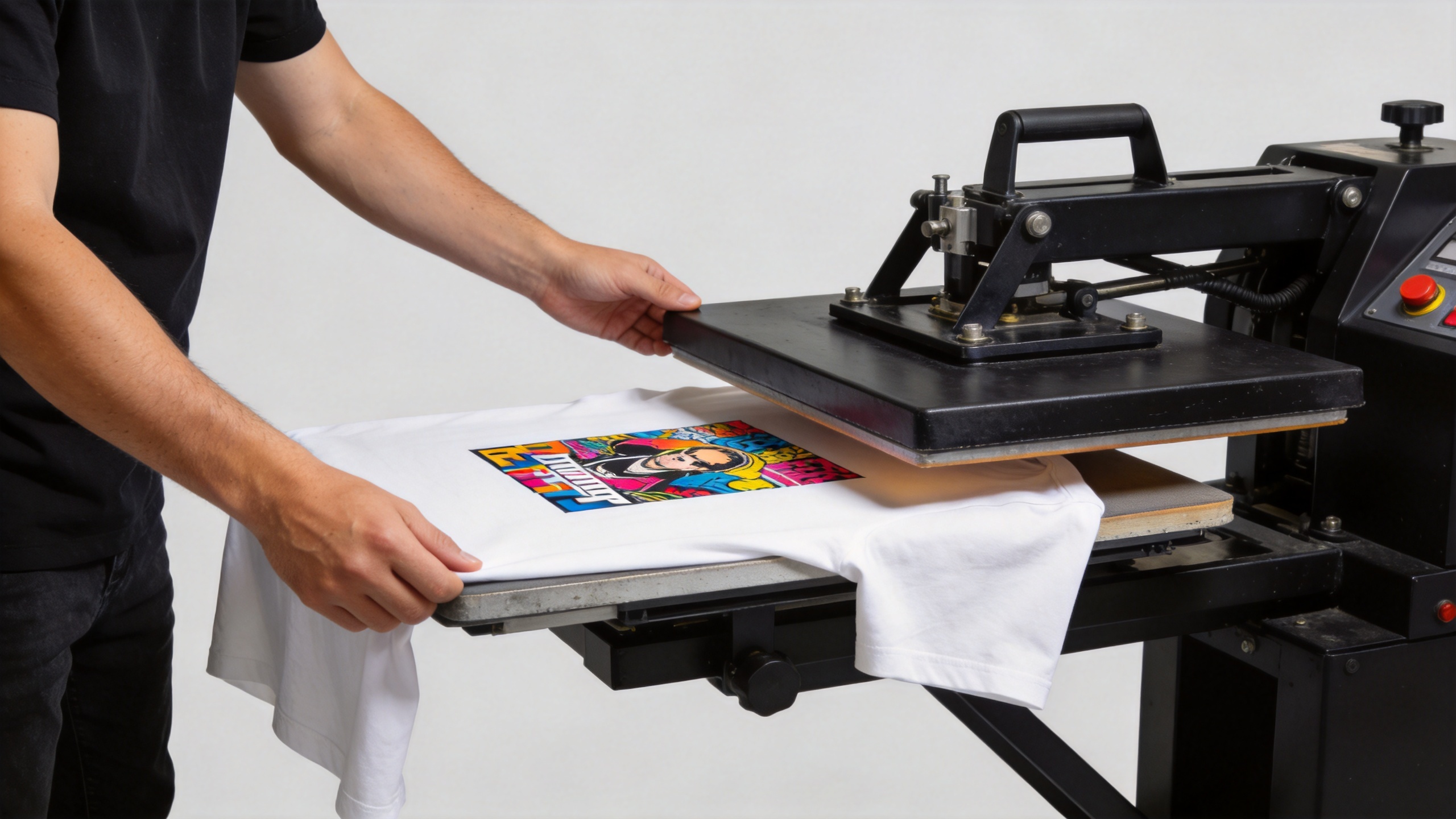 DTF heat press applying a transfer with even temperature and pressure