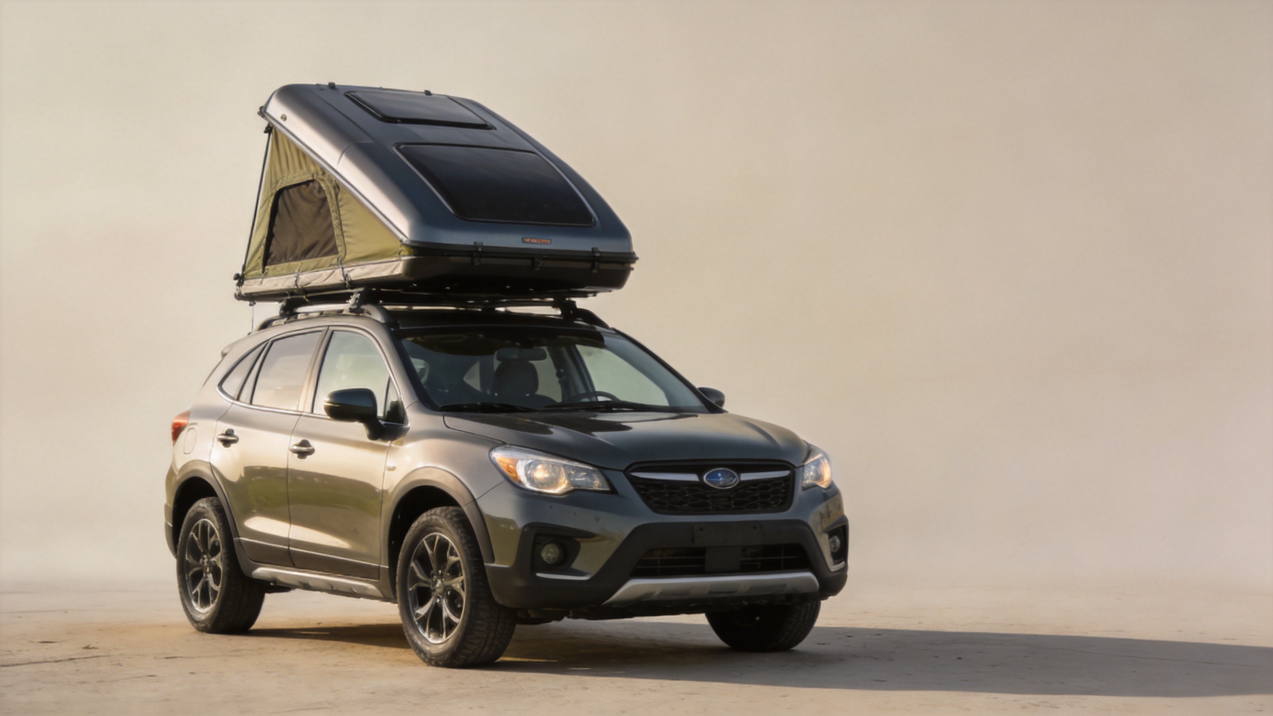 Hard shell rooftop tent mounted on a compact crossover SUV showing vehicle compatibility setup