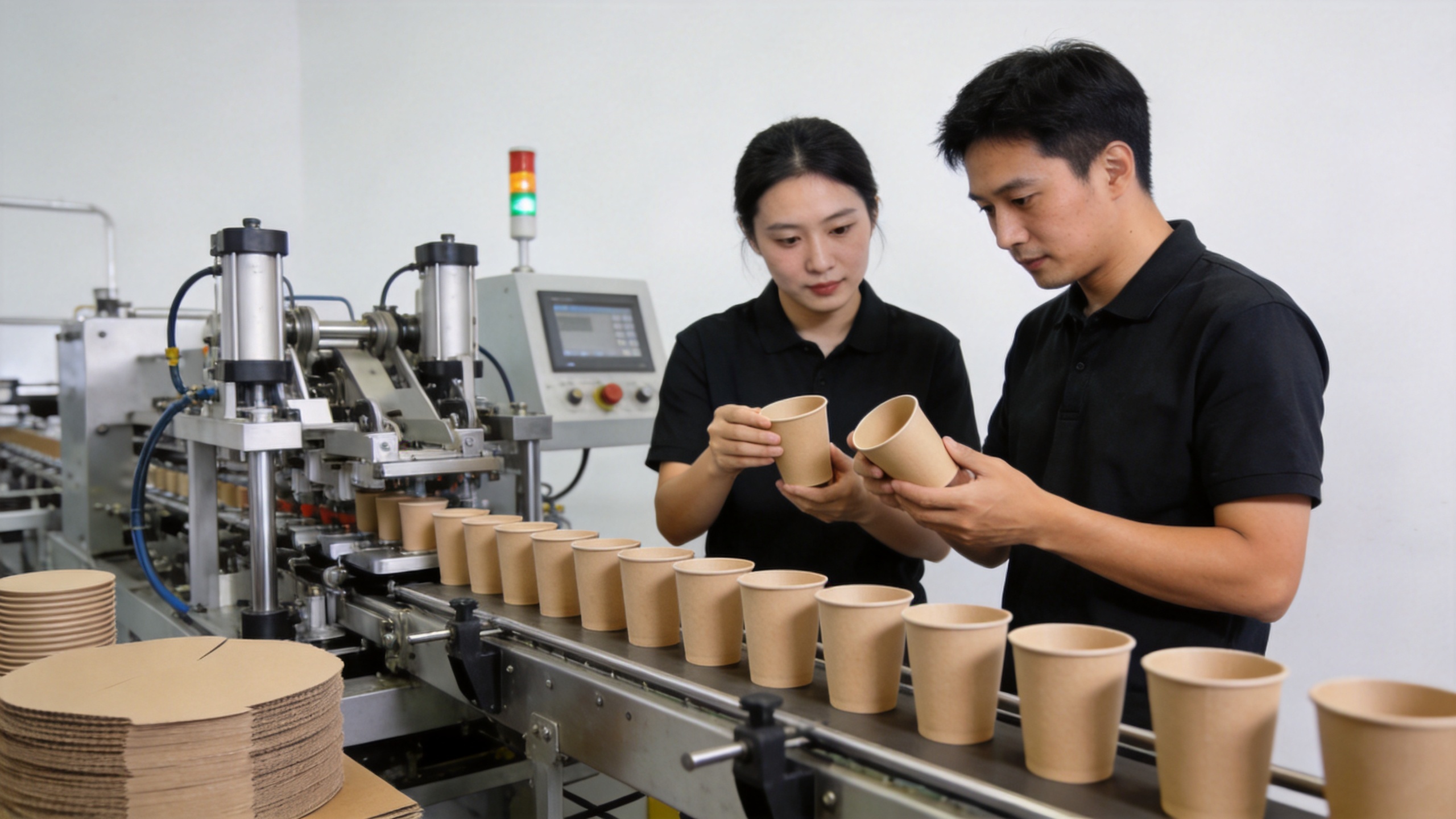 Paper cup machine production line in a food packaging factory