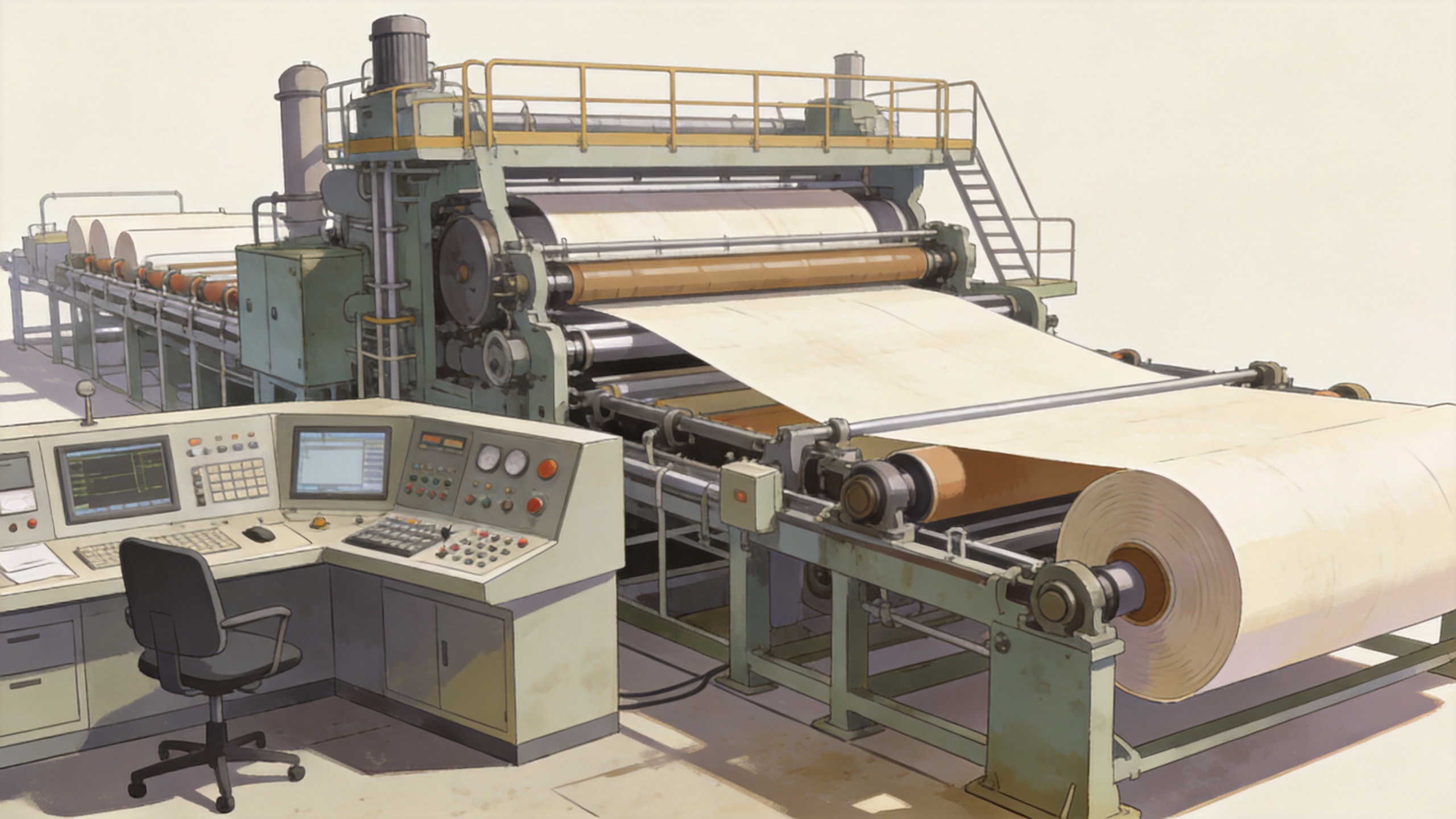 Operator monitoring an industrial paper making machine for stable press and dryer performance