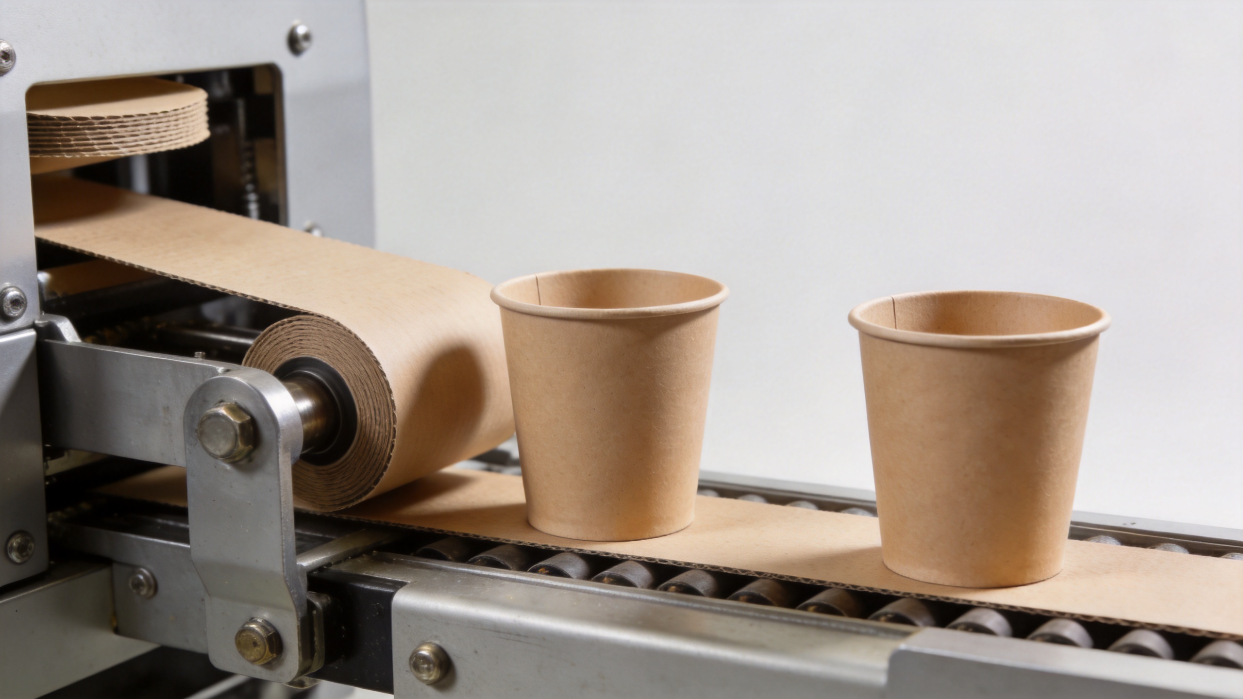 Cup machine forming disposable paper cups from paperboard blanks