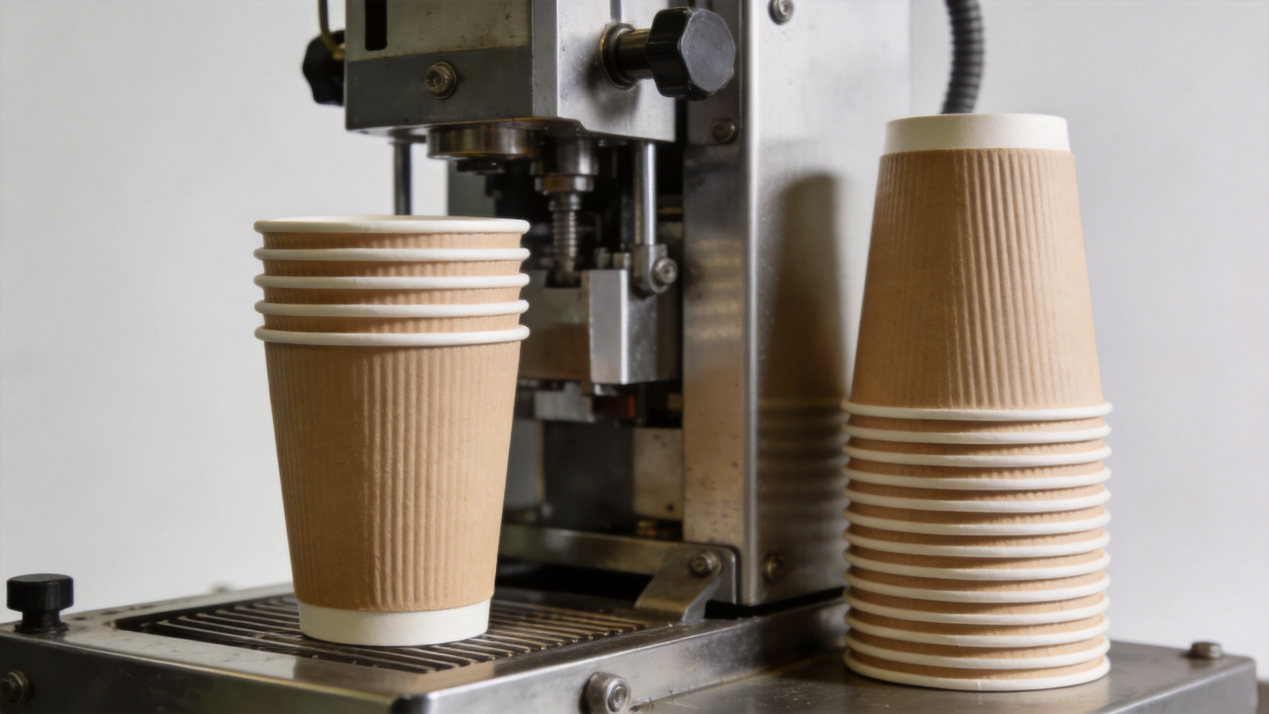 Double wall cup machine application for insulated disposable paper cups