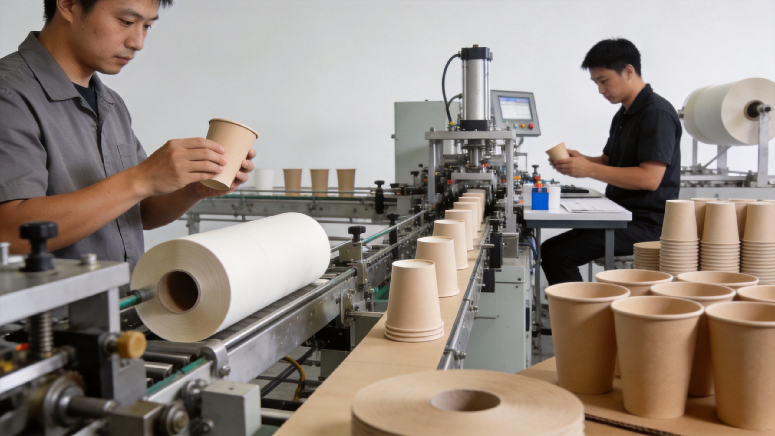 Cup machine manufacturing line with paper cup quality inspection