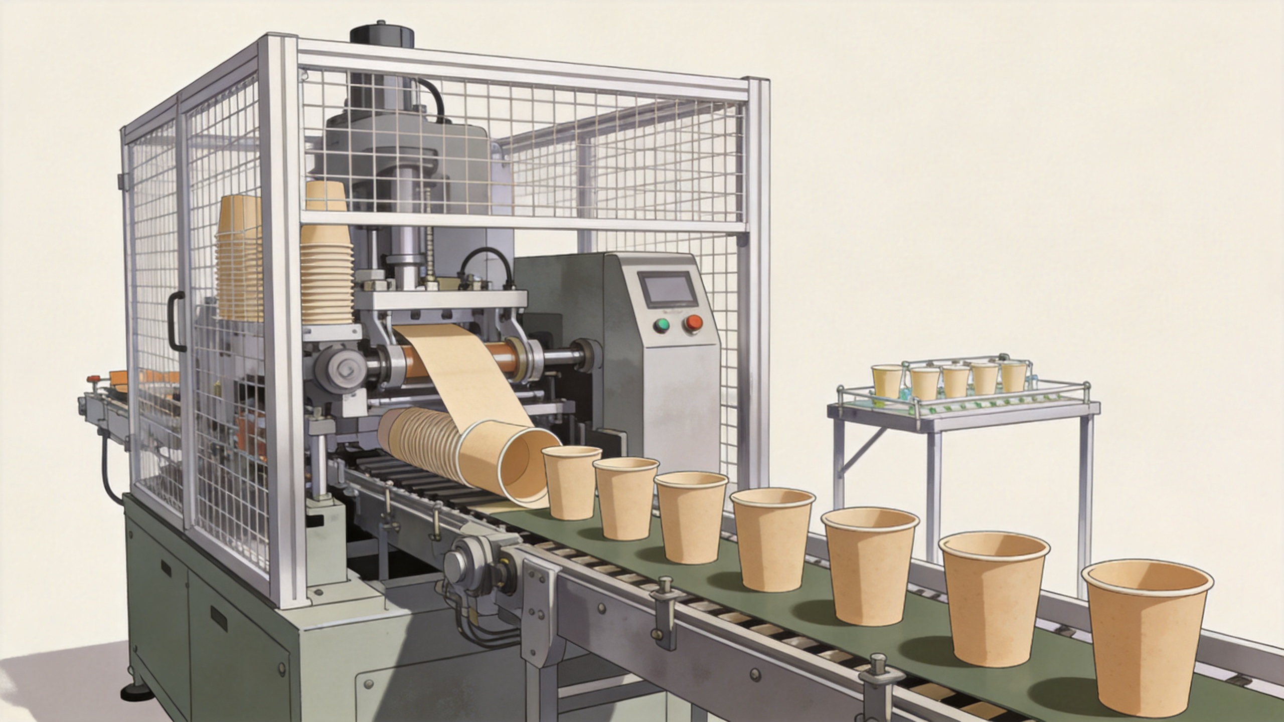 Paper cup forming machine line processing coated paper blanks