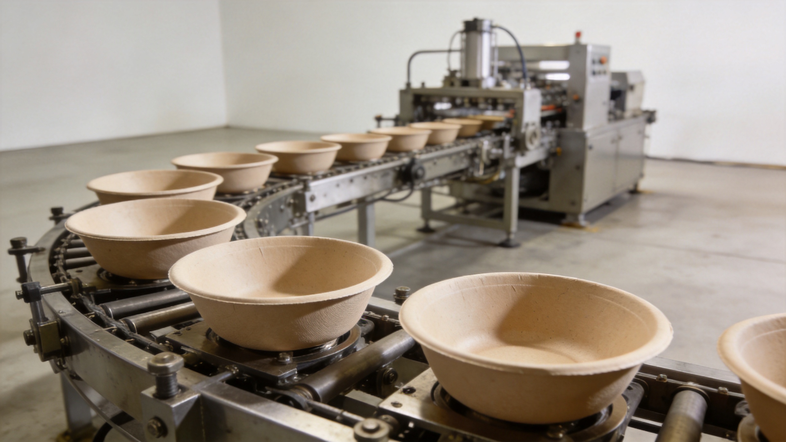 Paper bowl machine in a modern food packaging production setting