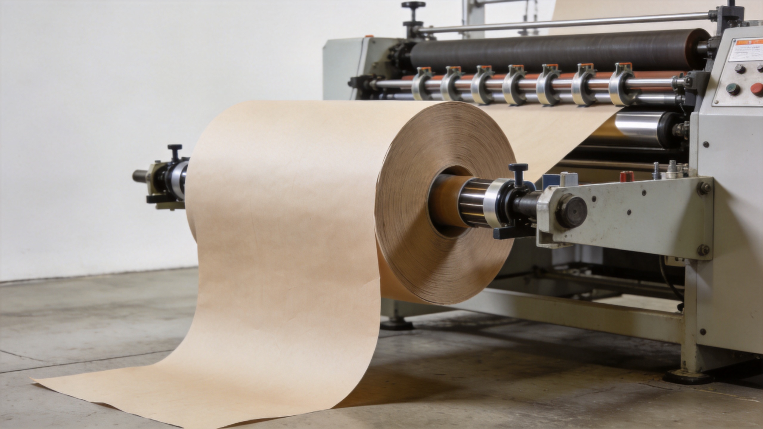 Paper converting machine processing a paper web through modular slitting and rewinding sections