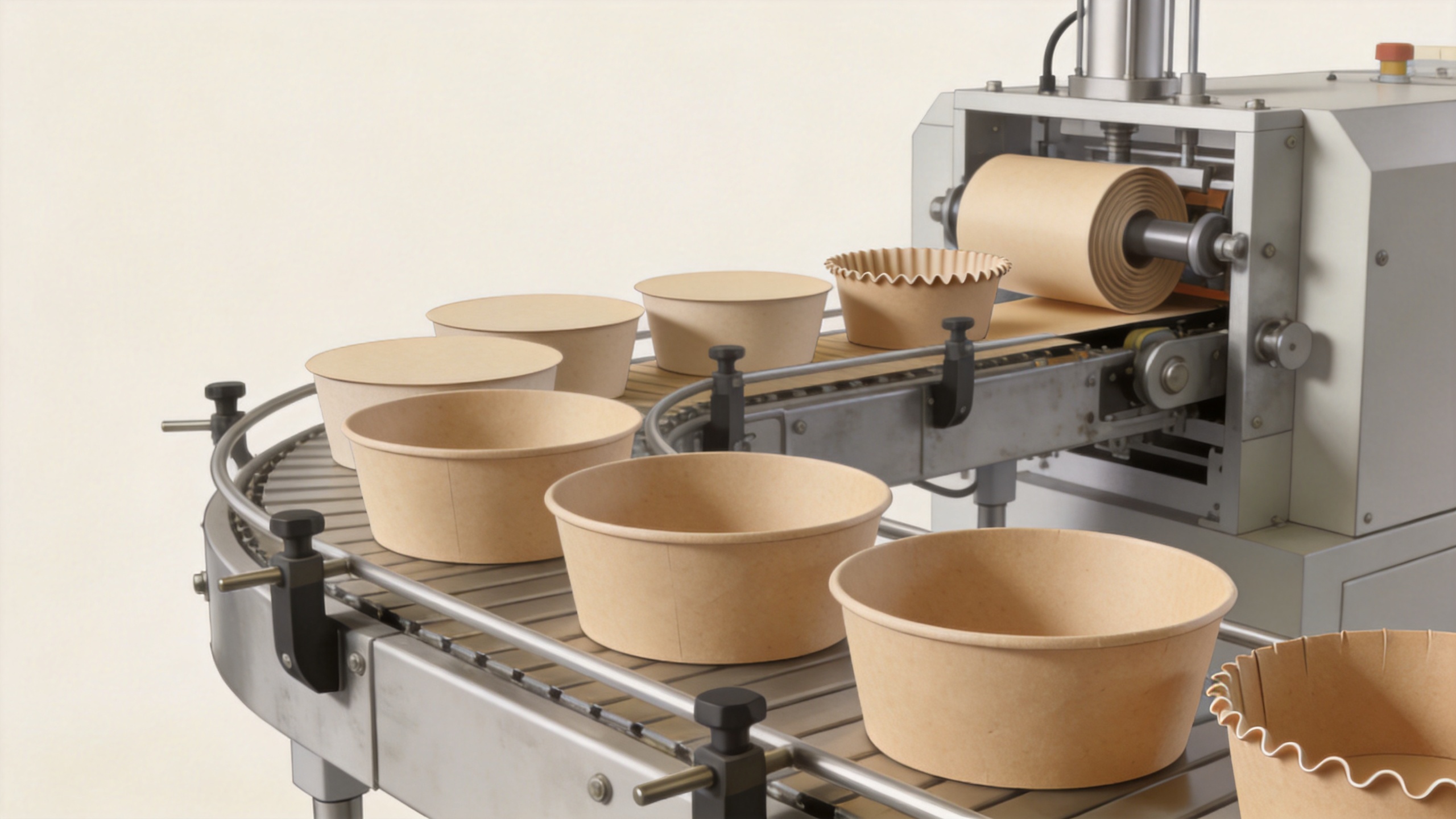 Paper bowl machine forming round food containers