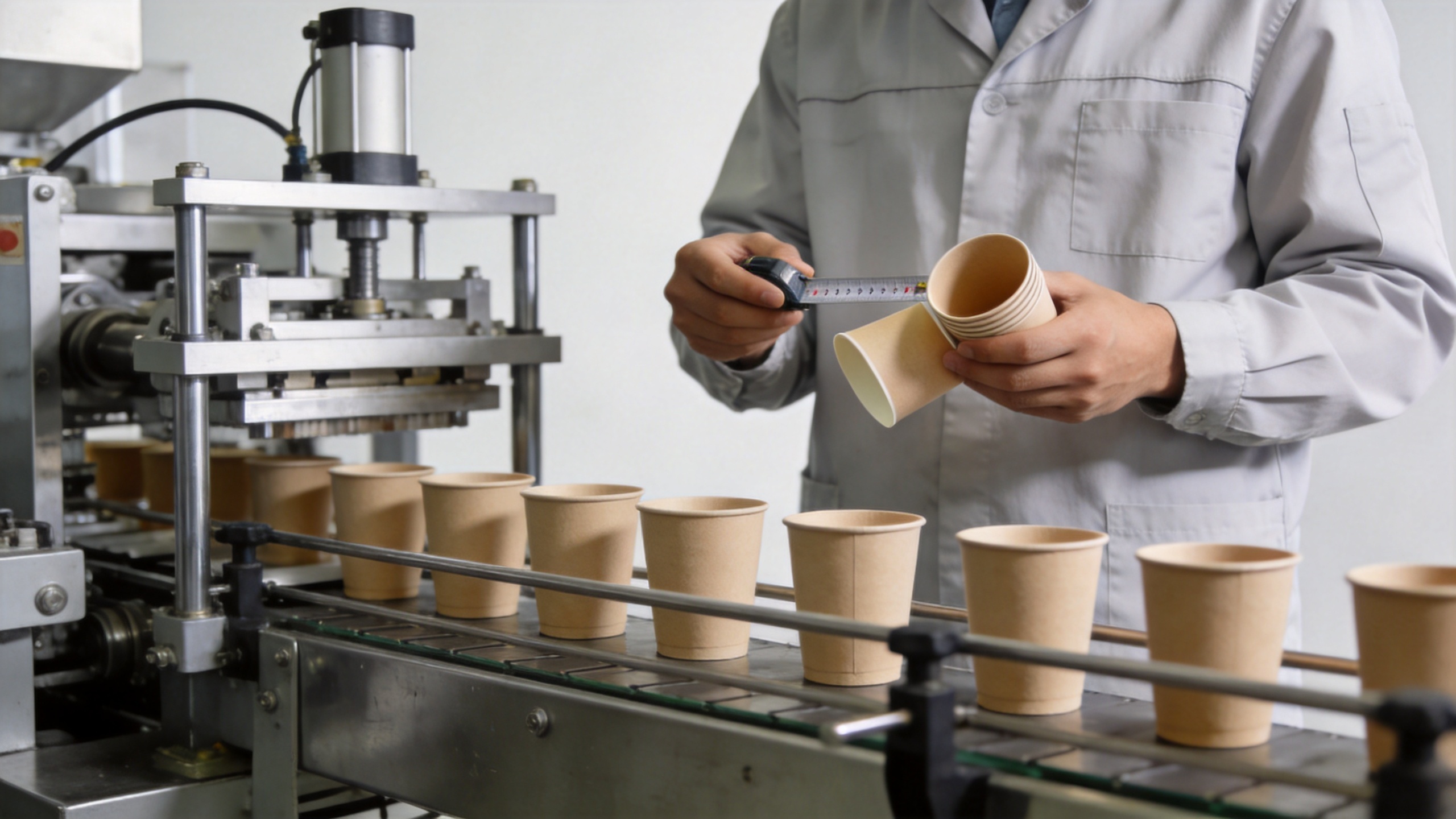Cup manufacturing machine quality review in a paper cup factory