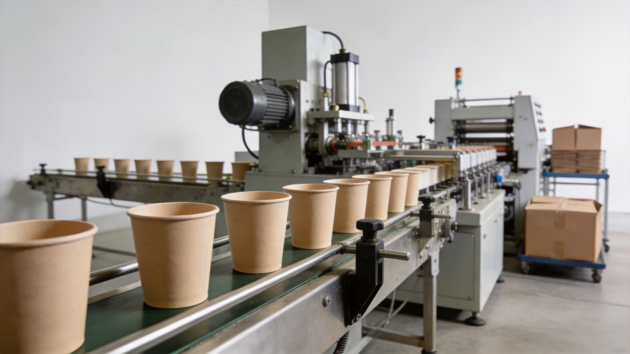 Paper cup making machine integrated with feeding, inspection, and packing stations