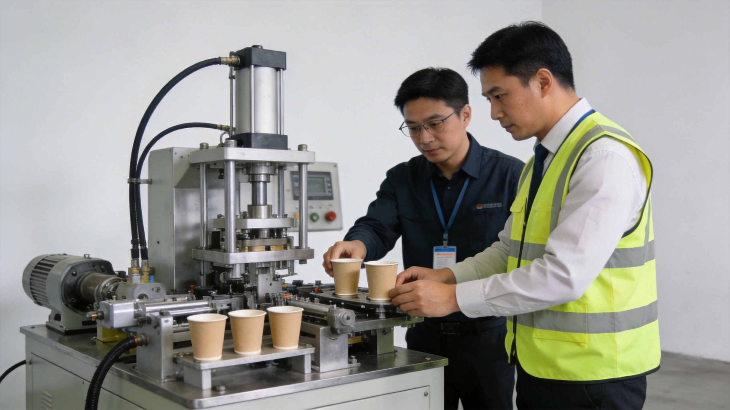 Buyer and supplier reviewing a paper machine acceptance test
