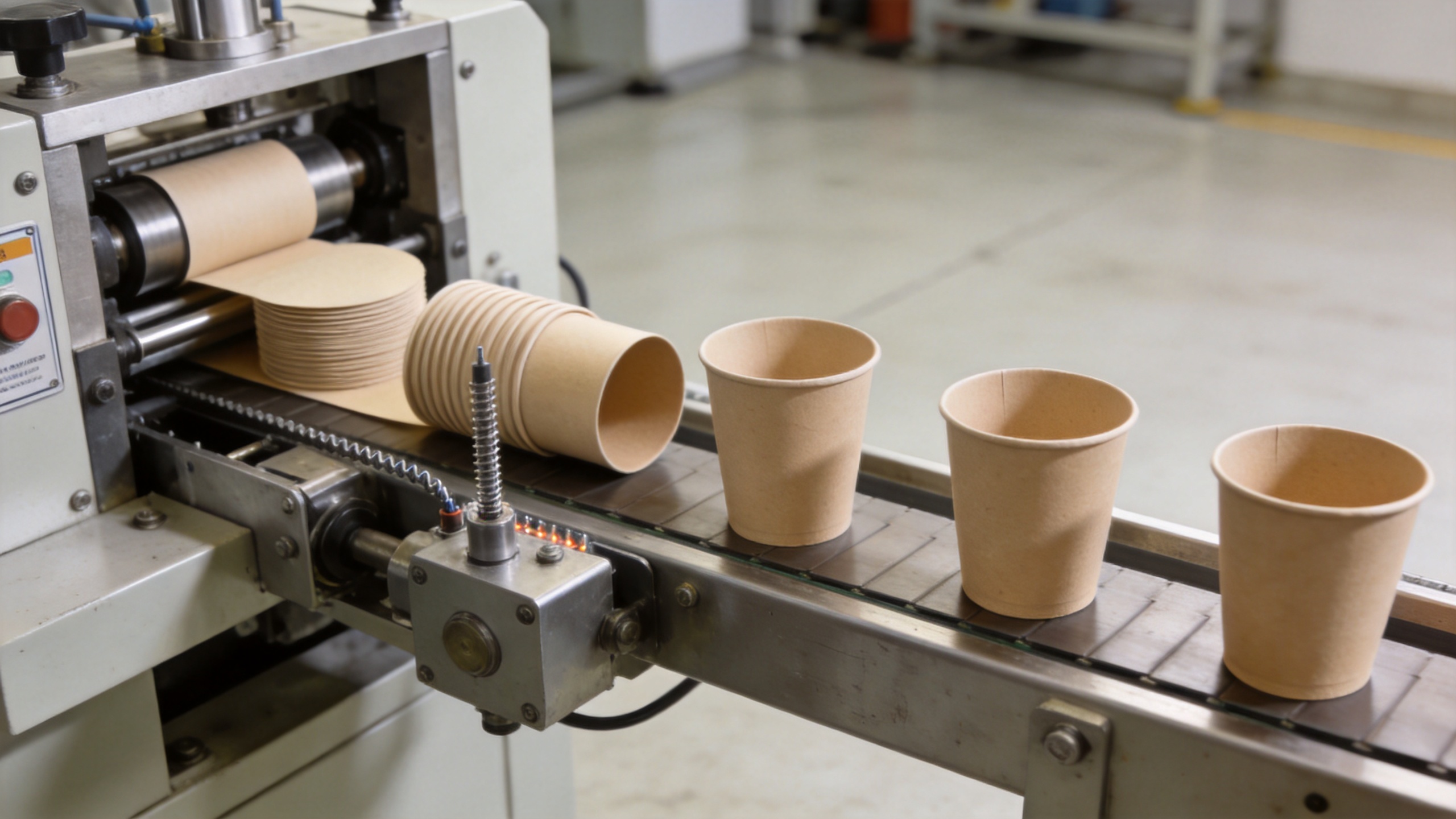 paper cup making machinery with cup-forming and sealing stations
