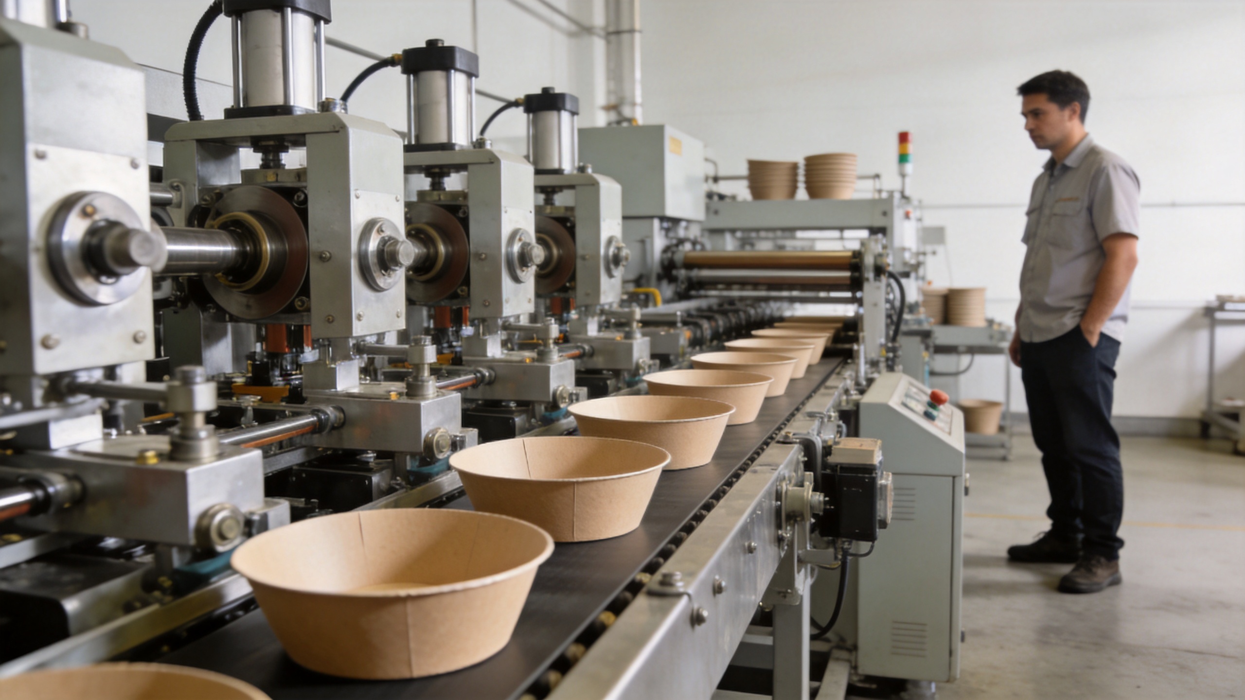 Automated paper bowl machine forming coated paper containers