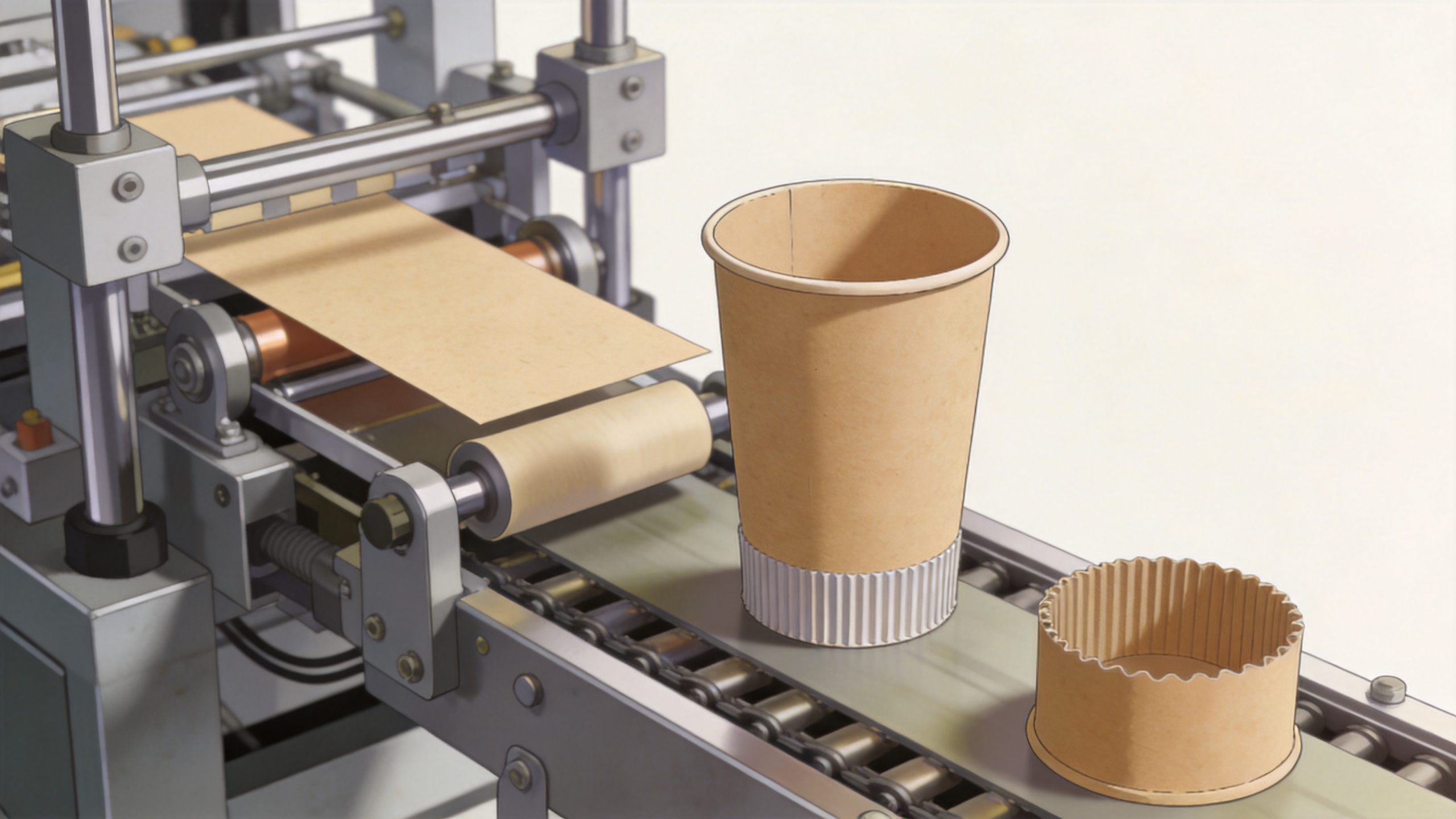Paper cup forming machine stations for cup body, bottom, and rim processing