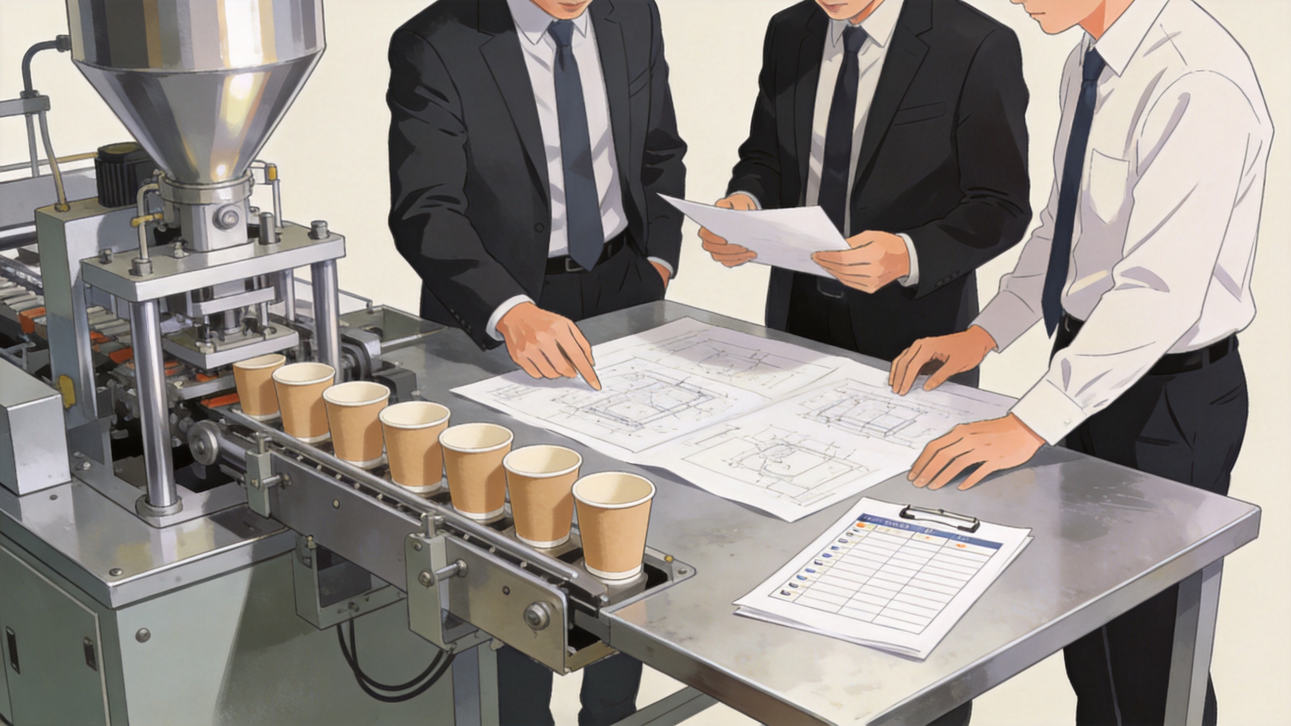 Procurement team evaluating paper machine suppliers