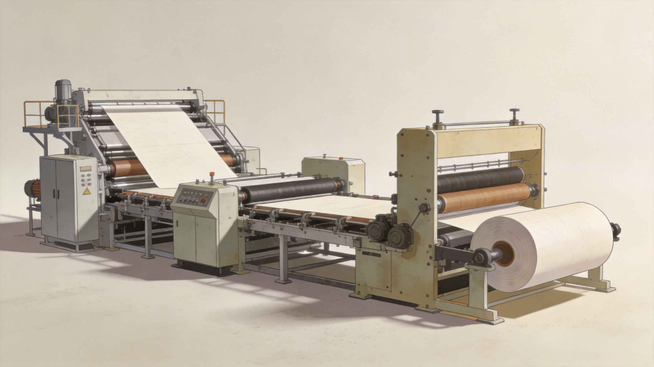 Paper making machine production line with forming, press, dryer, and reel sections