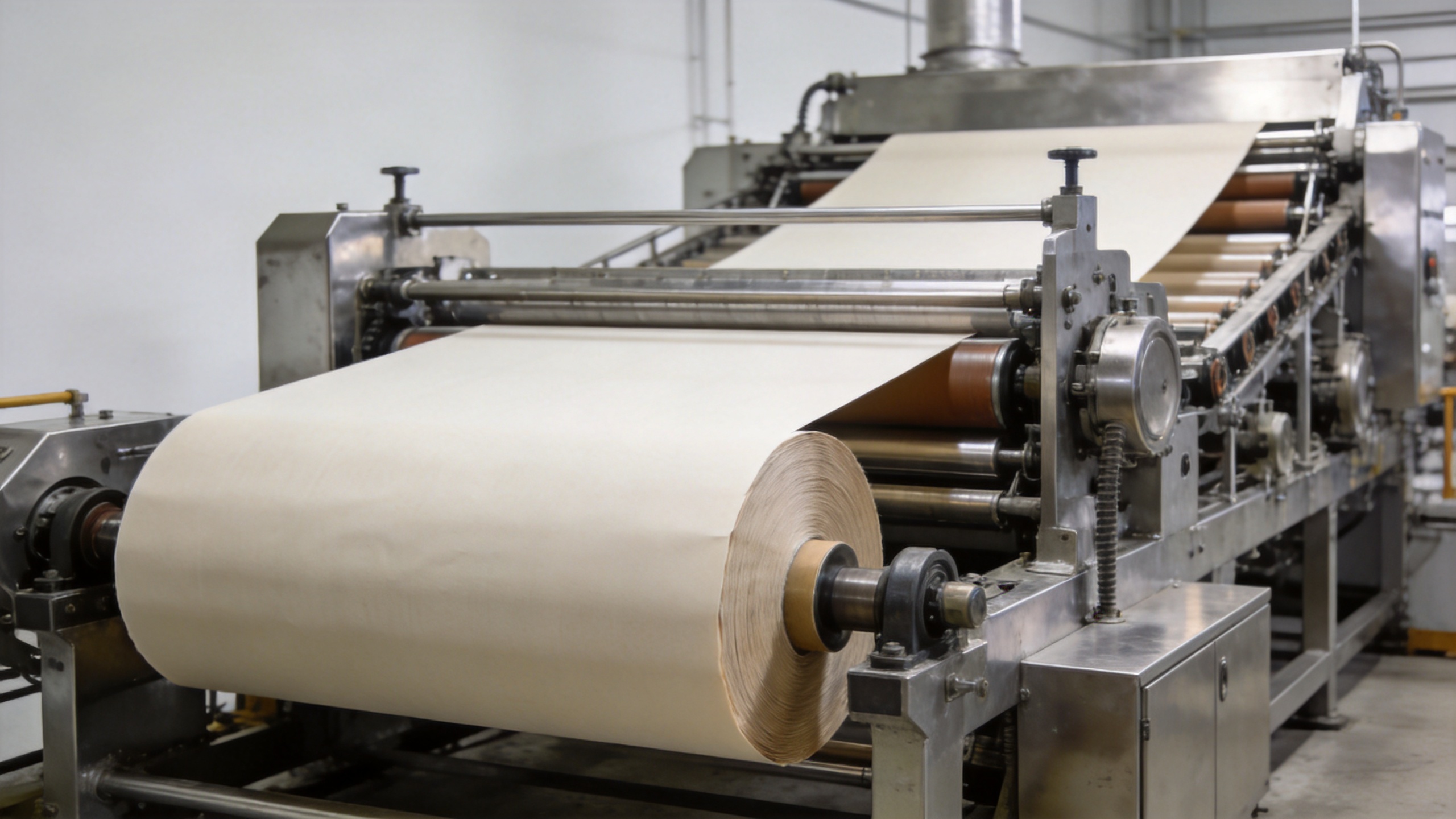 Paper production machine press and dryer sections in an industrial mill