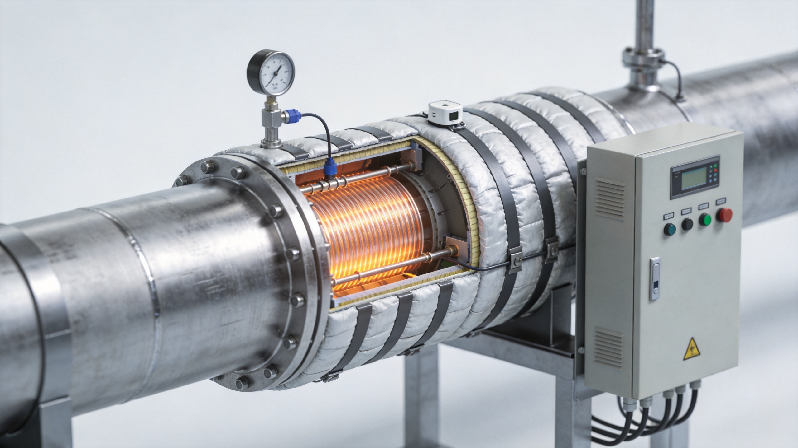 Insulated pipe heating system with temperature sensors for high-temperature gas delivery