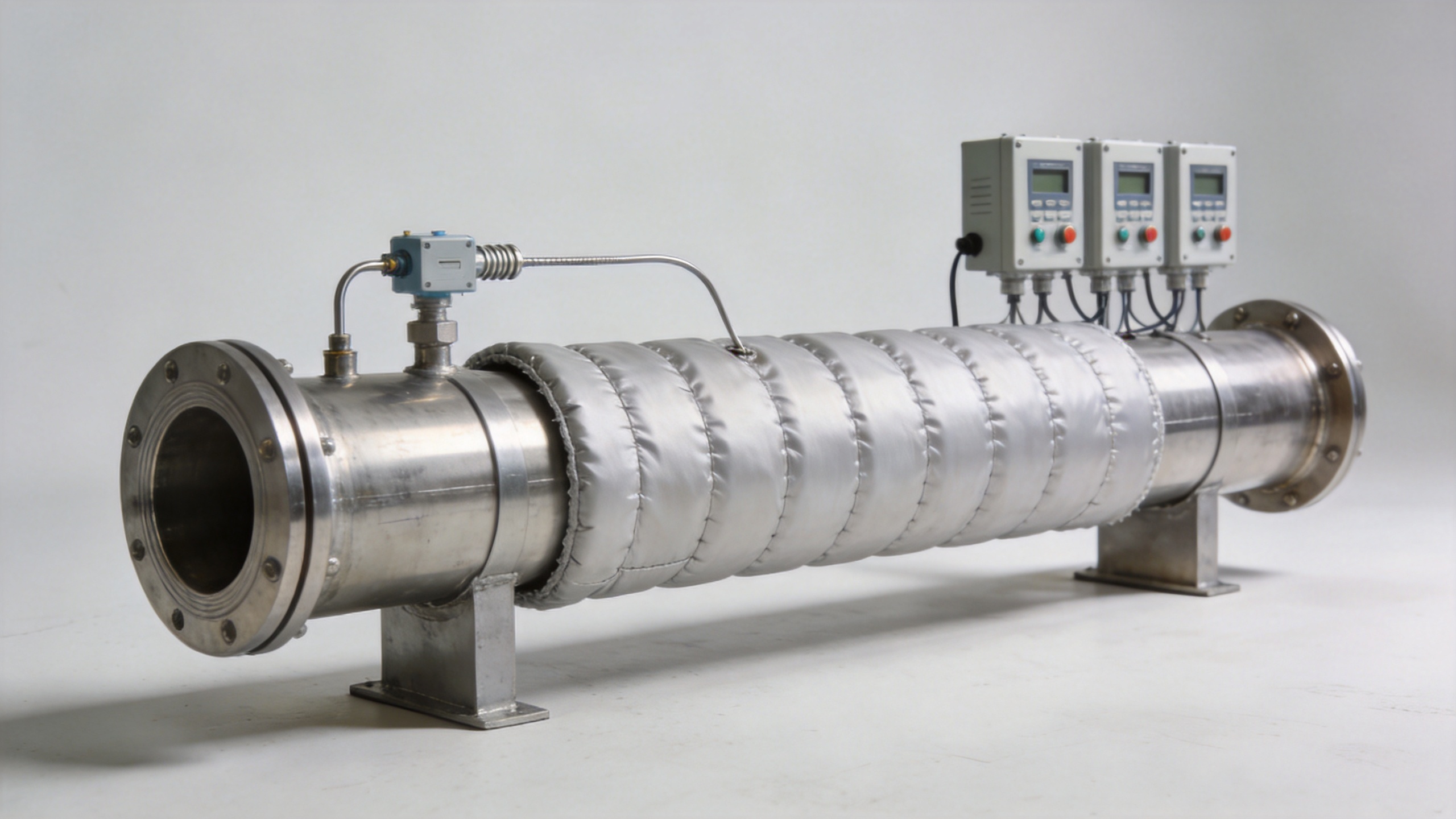 Heating jacket installed around an insulated industrial gas line