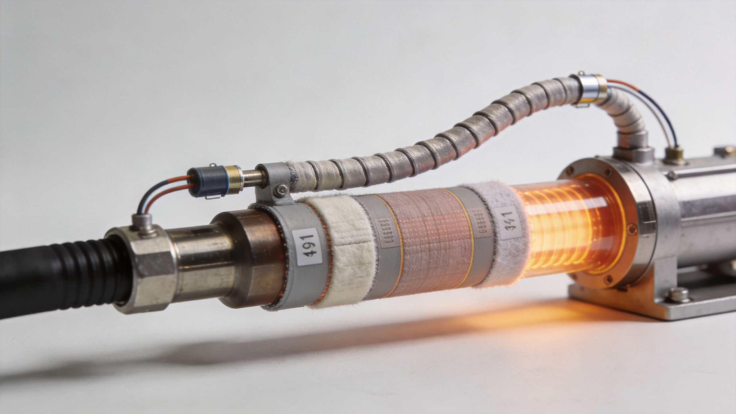 Pipe heating system with heating jacket and temperature sensors for deposition-line uniformity