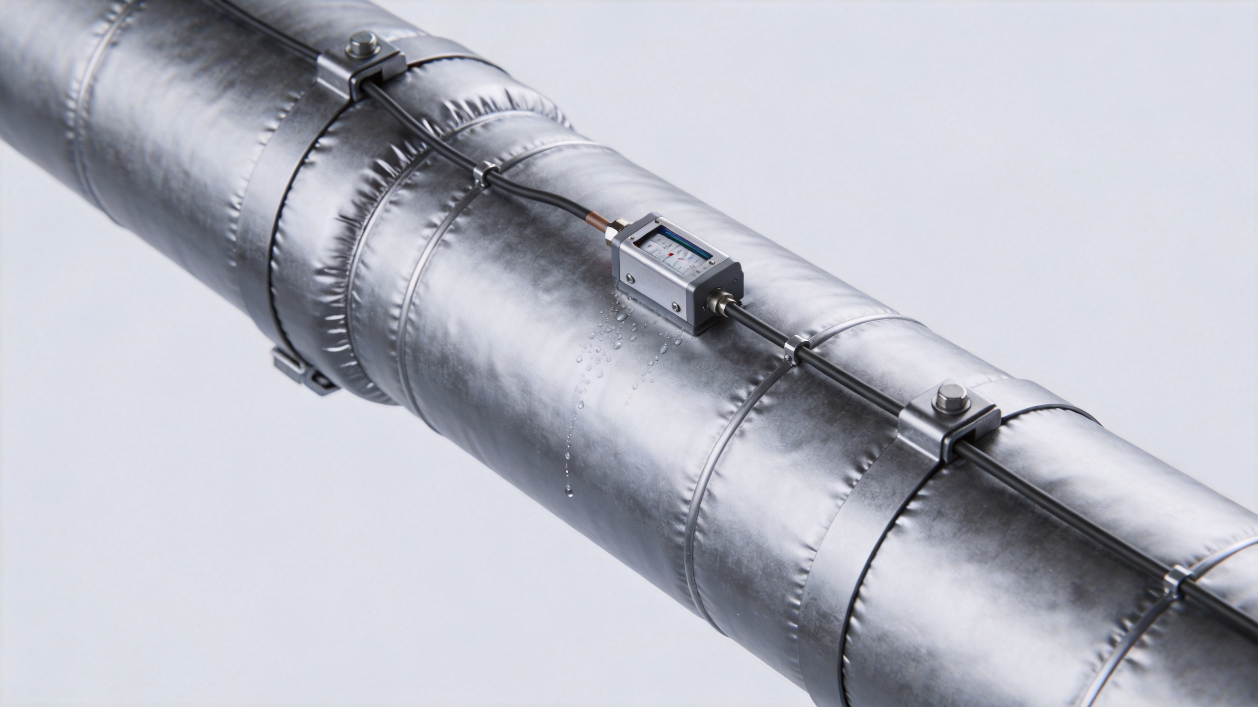 Insulated industrial gas delivery pipe with controlled heat tracing