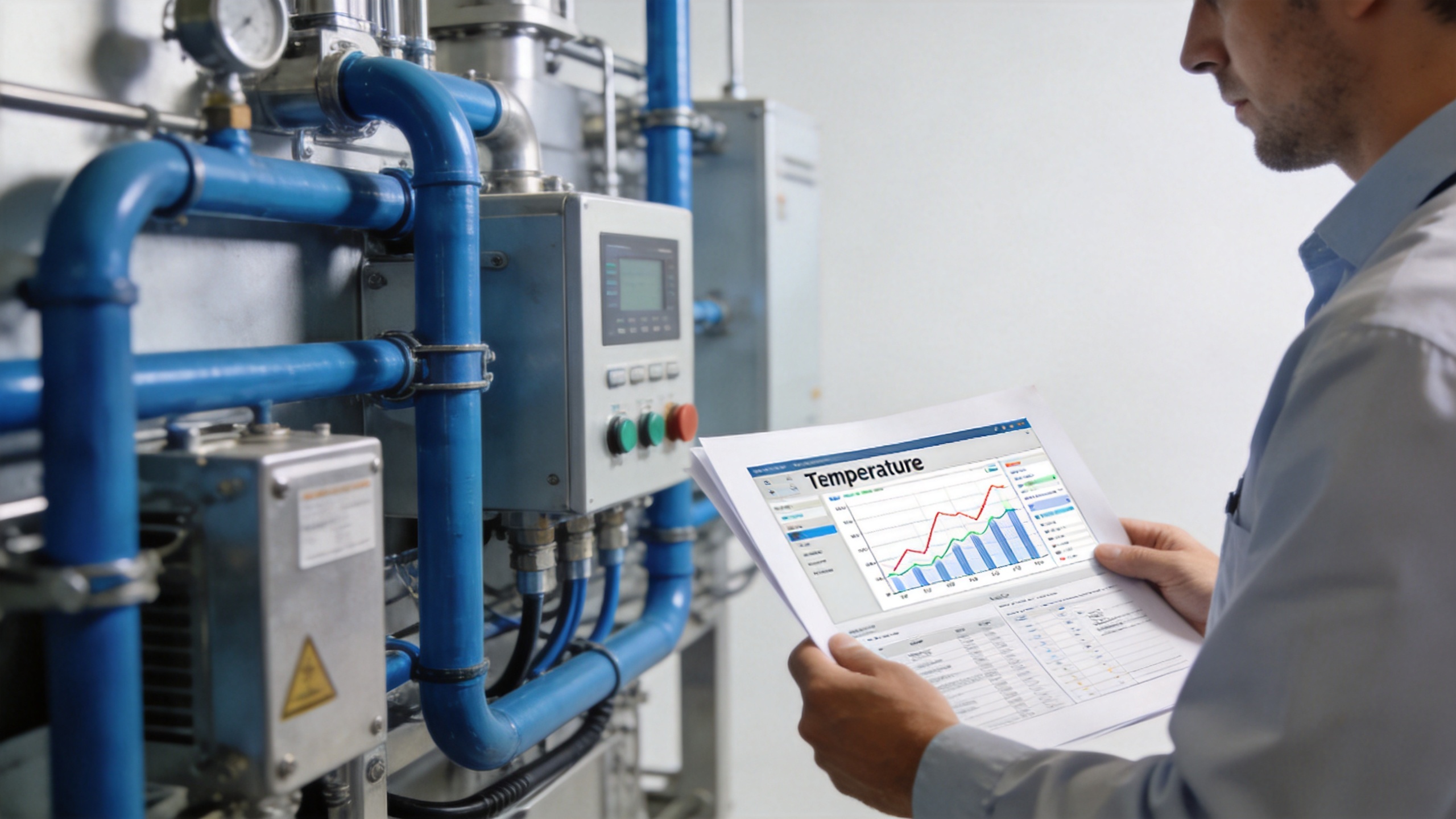 Engineer comparing semiconductor chiller performance evidence