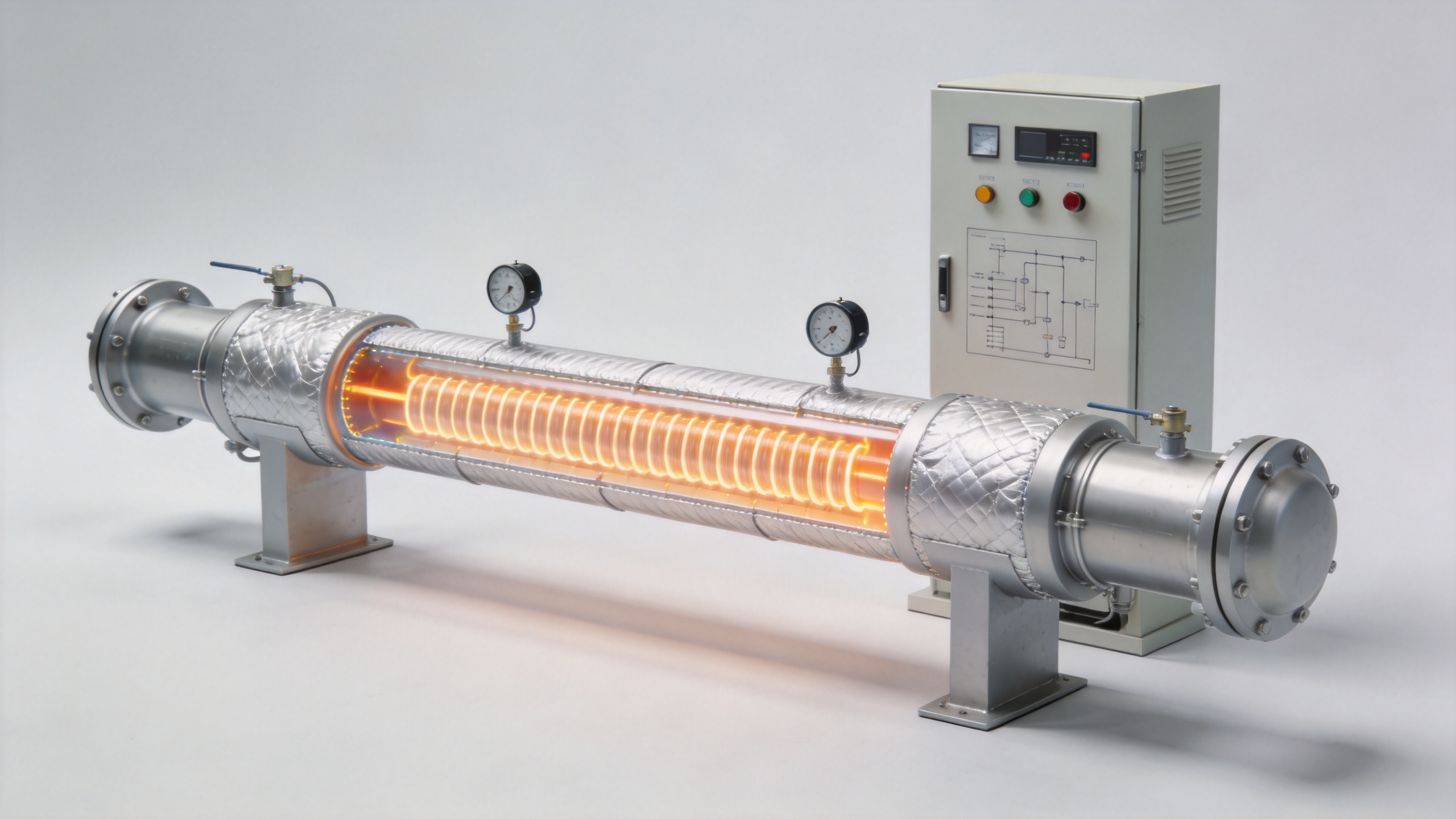 Pipe heating system with insulated high-purity process line and temperature controls