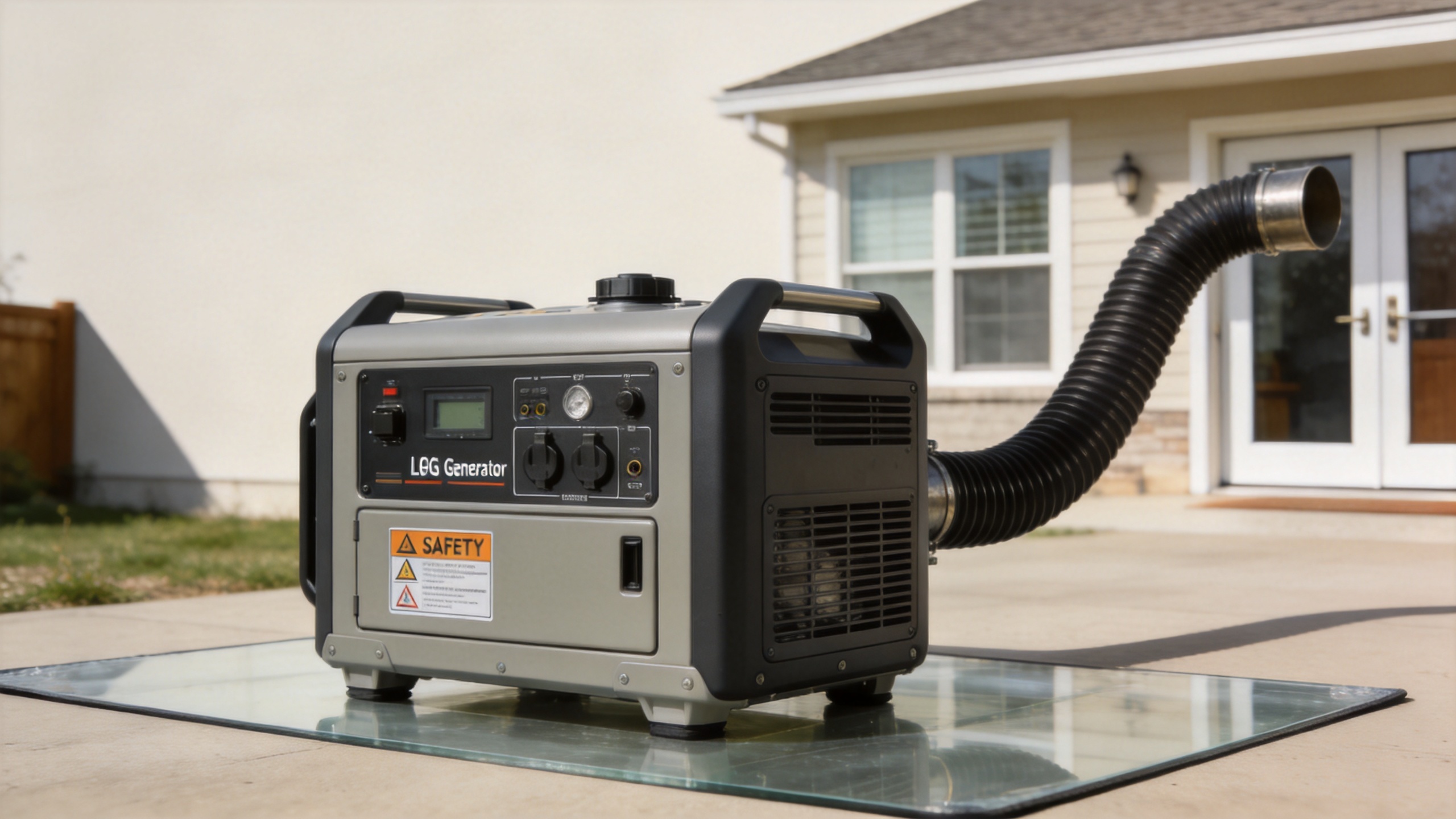 LPG gas generator positioned outdoors away from home openings