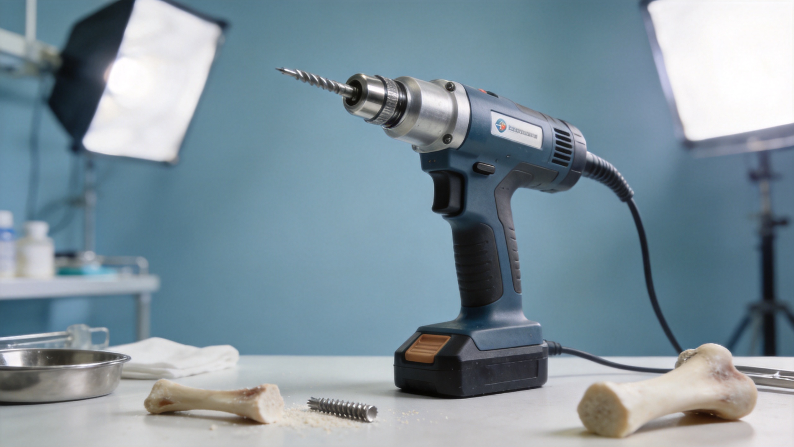 Orthopedic surgical drill illustrating controlled bone-preparation workflow