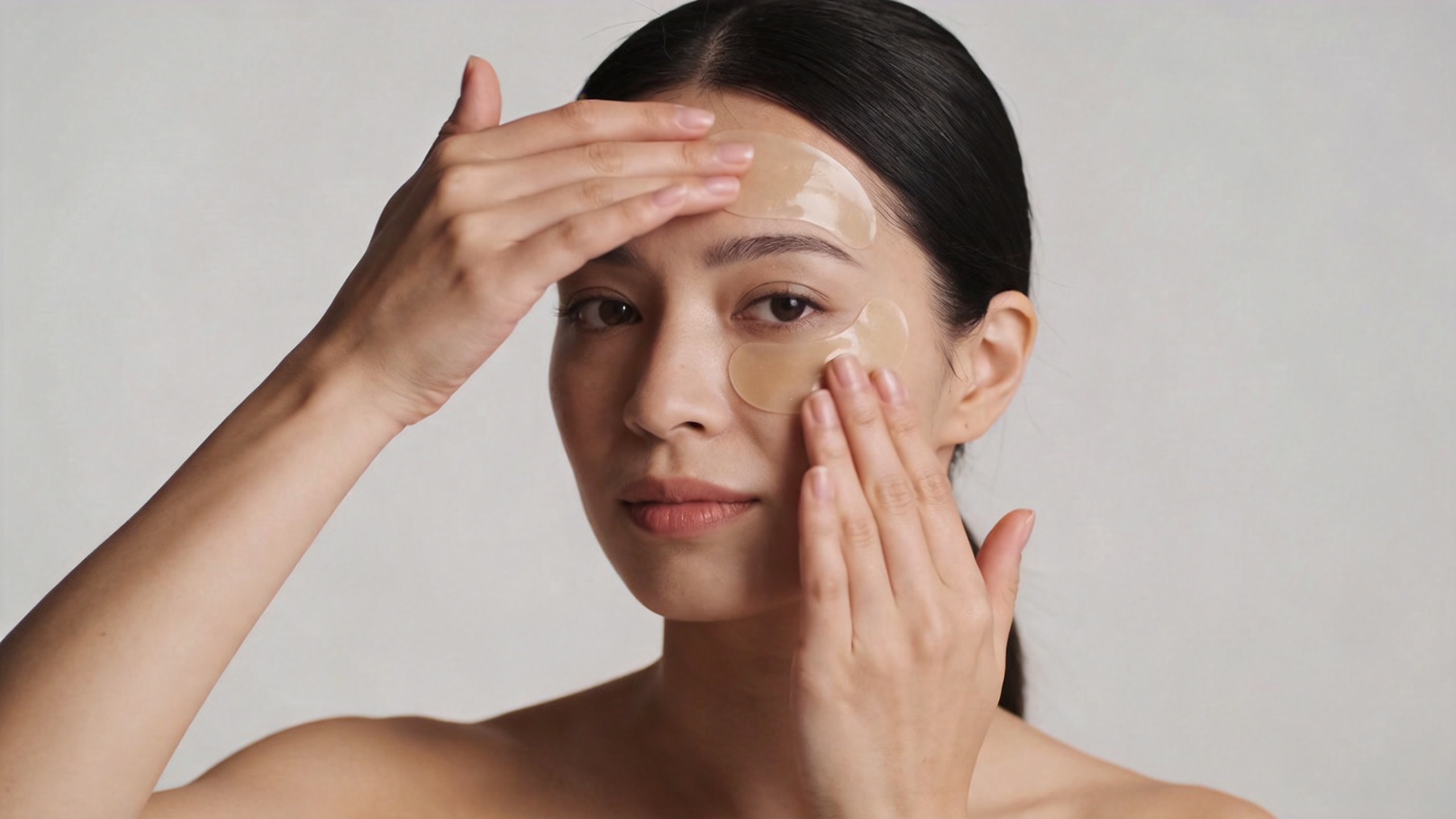 Correct hydrogel facial mask application technique - pressing from nose bridge outward