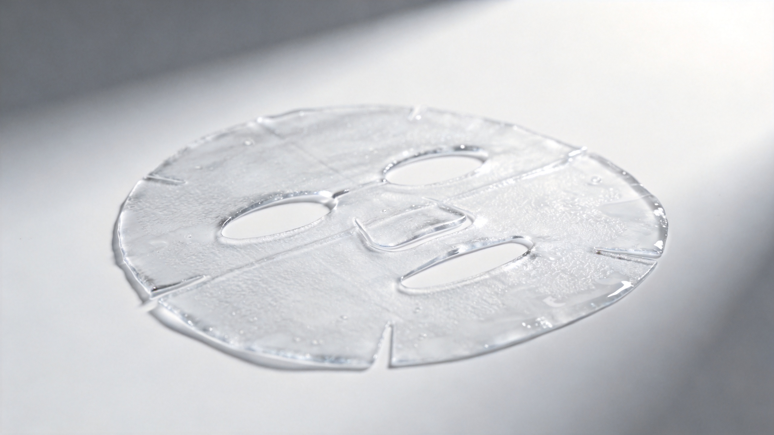 Hydrogel facial mask substrate showing gel texture and structure