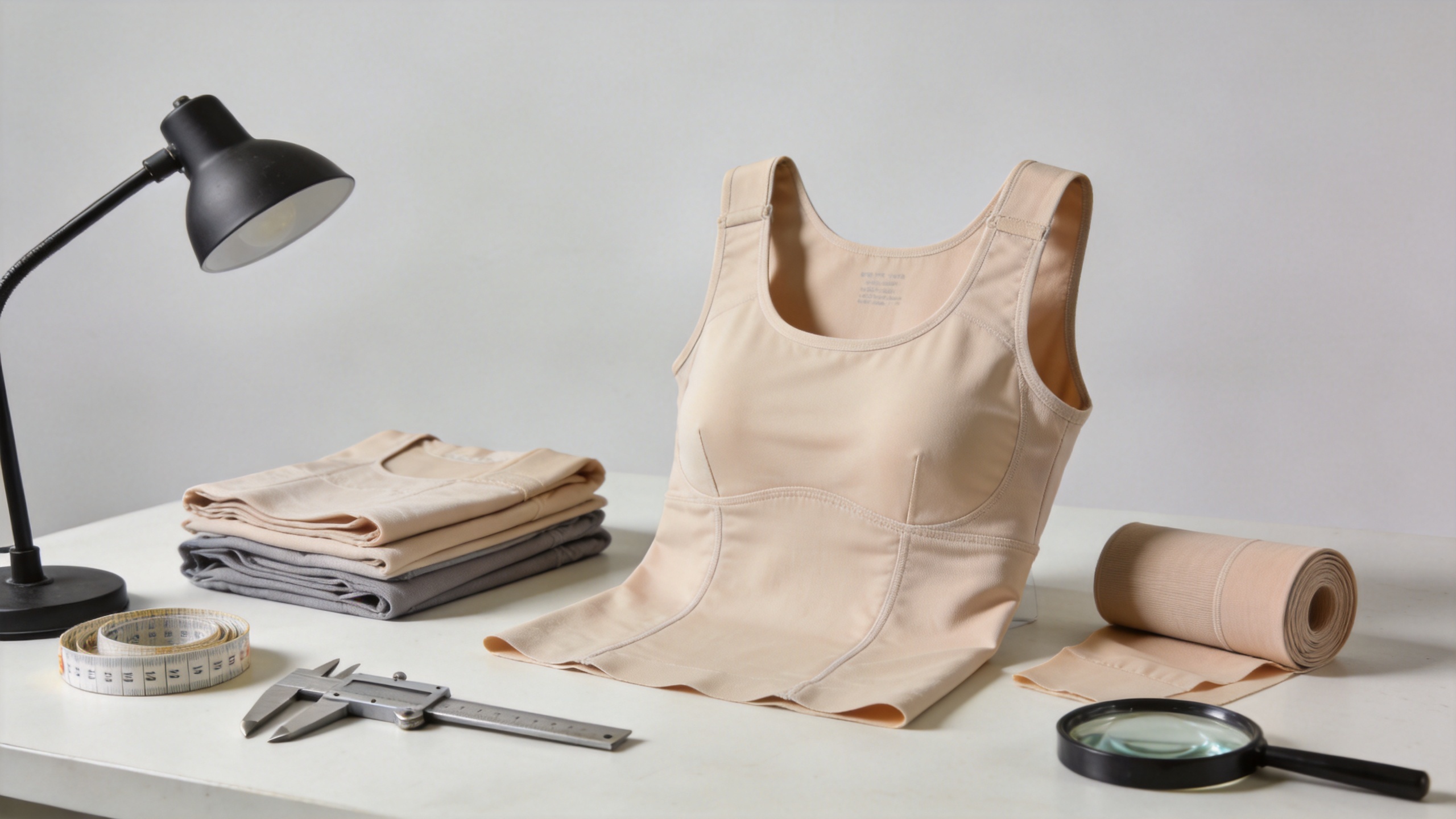 Quality control inspection of post surgery shapewear in an ISO13485-certified manufacturing facility