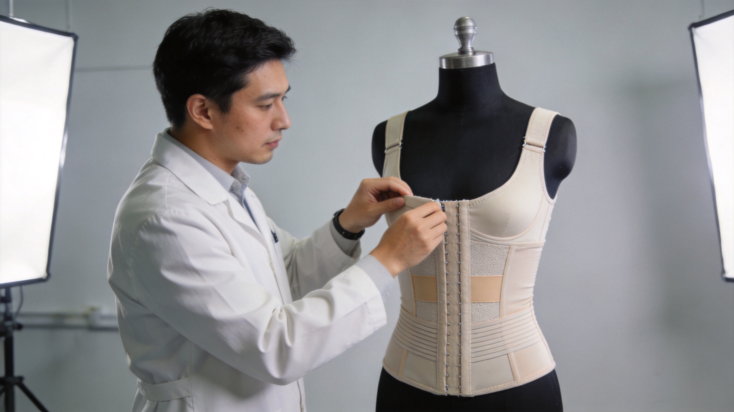 ISO 13485 certified factory quality check of post surgical stage 2 faja on dress form
