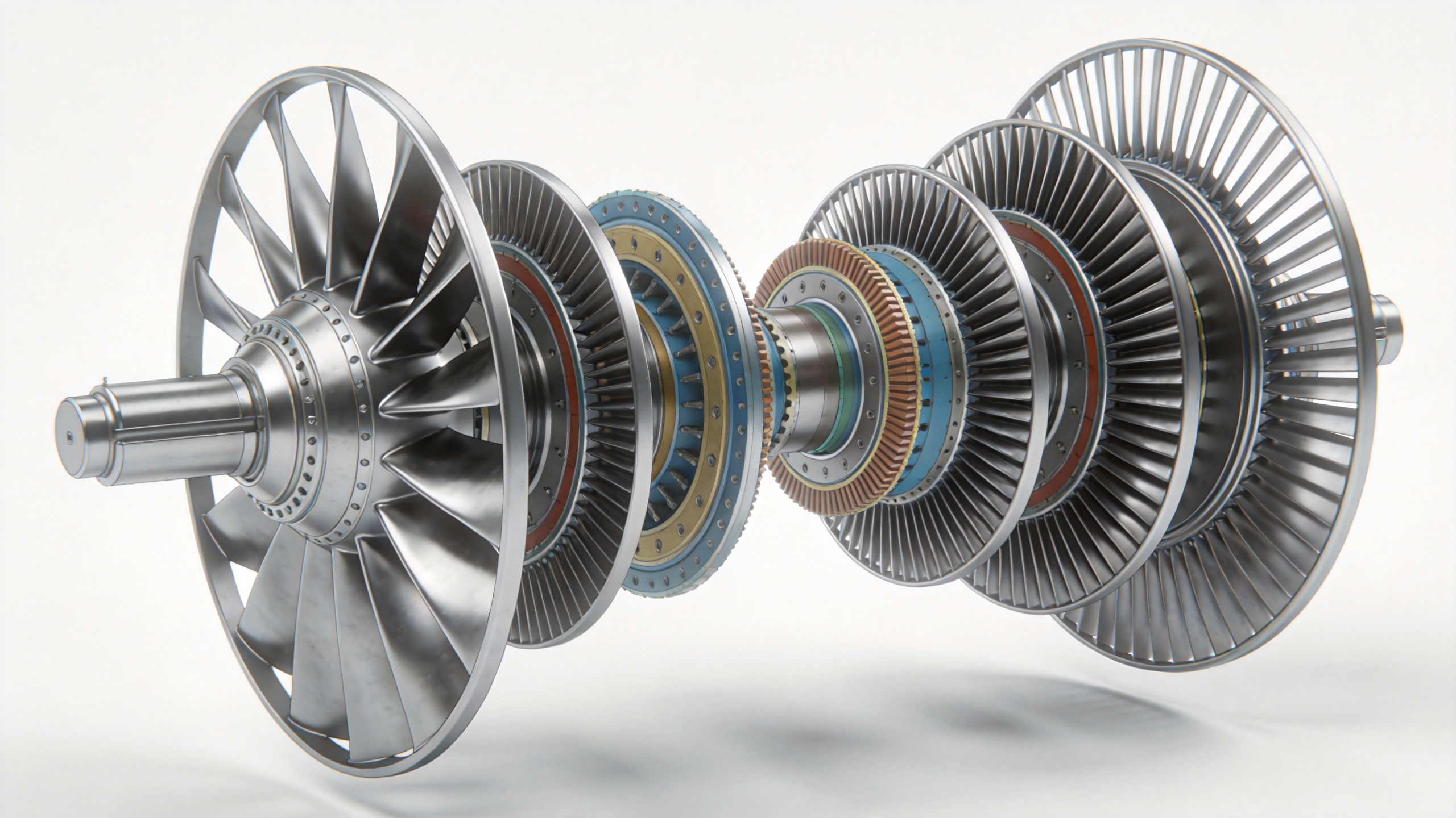 Turbine stator assembly cross-section showing stator vanes, shroud rings and nozzle ring arrangement