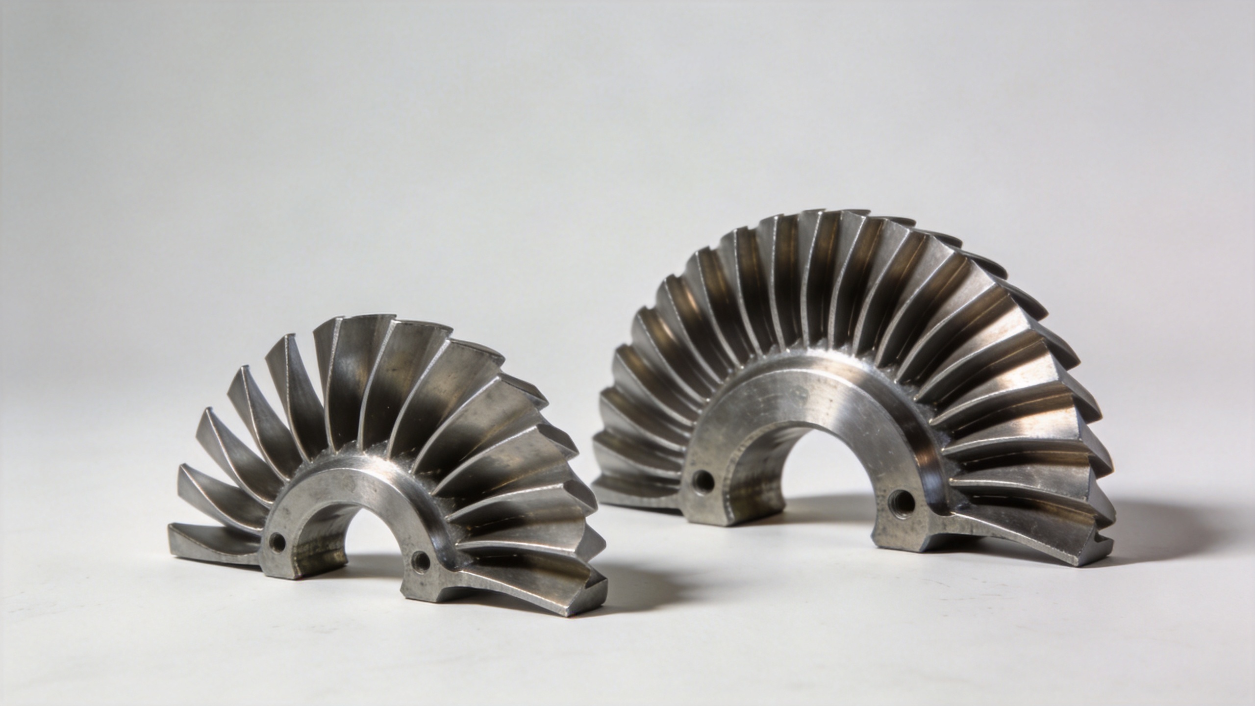 Precision forged turbine stator vane components with airfoil profiles and root geometry ready for inspection