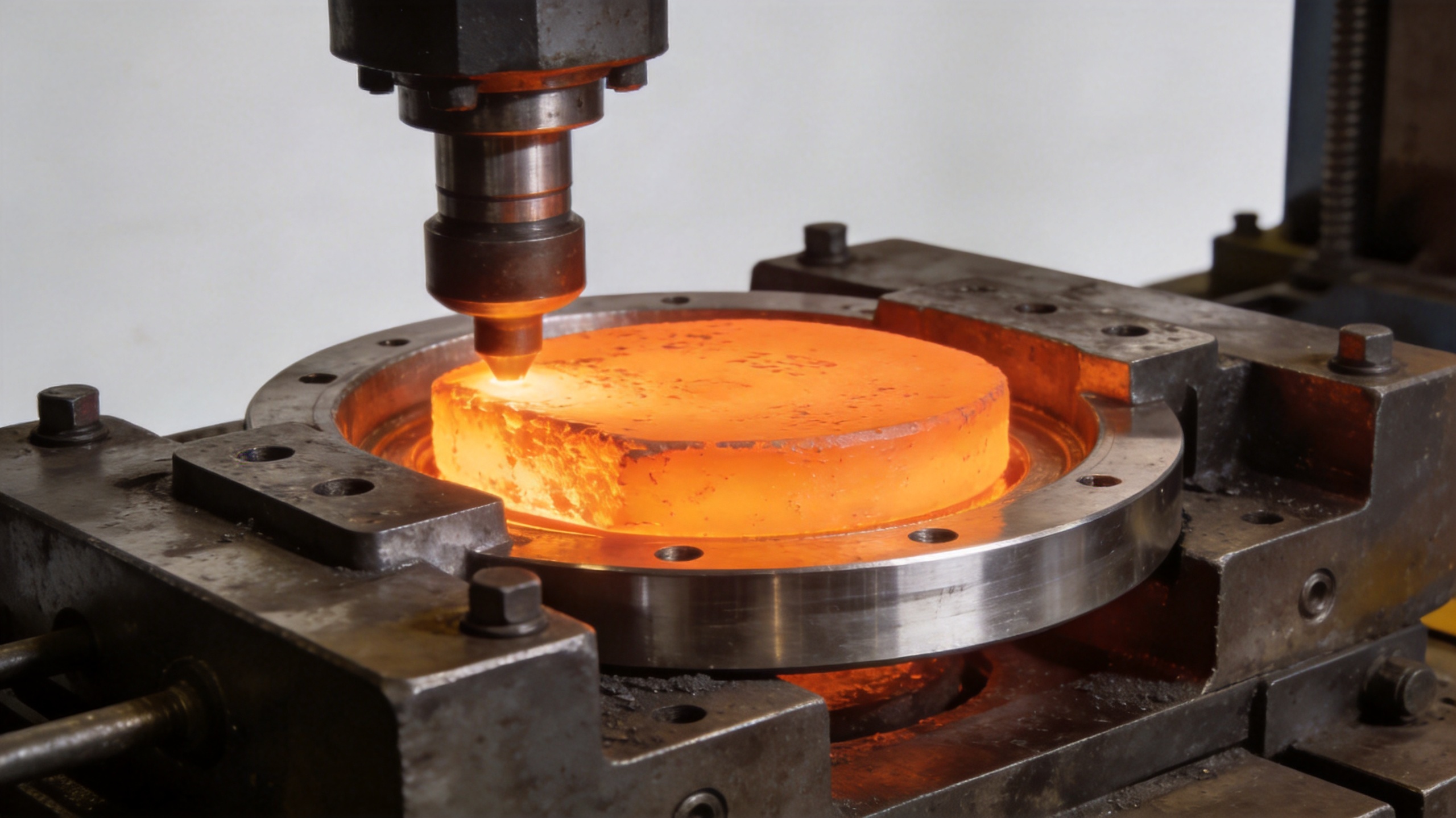 Hot forging of Inconel rotor disc in hydraulic press for controlled deformation