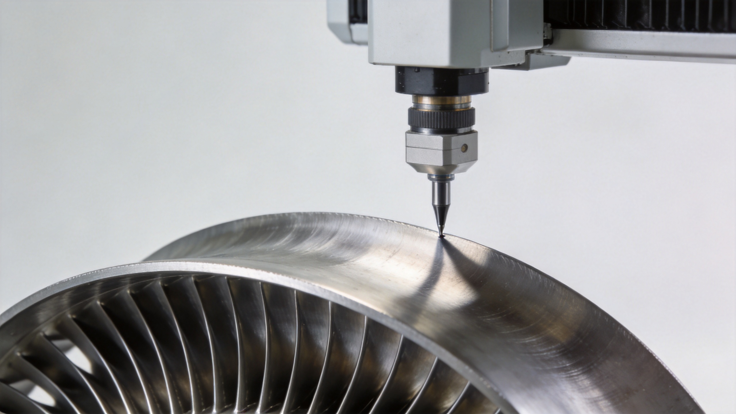 CMM dimensional inspection of turbine airfoil profile verifying geometry against customer drawing