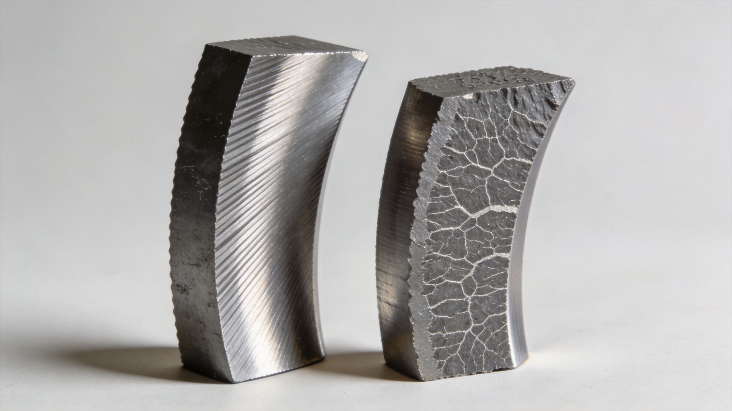 Comparison of forged and cast turbine airfoil grain structure: aligned grain flow in forged versus random dendritic structure in cast