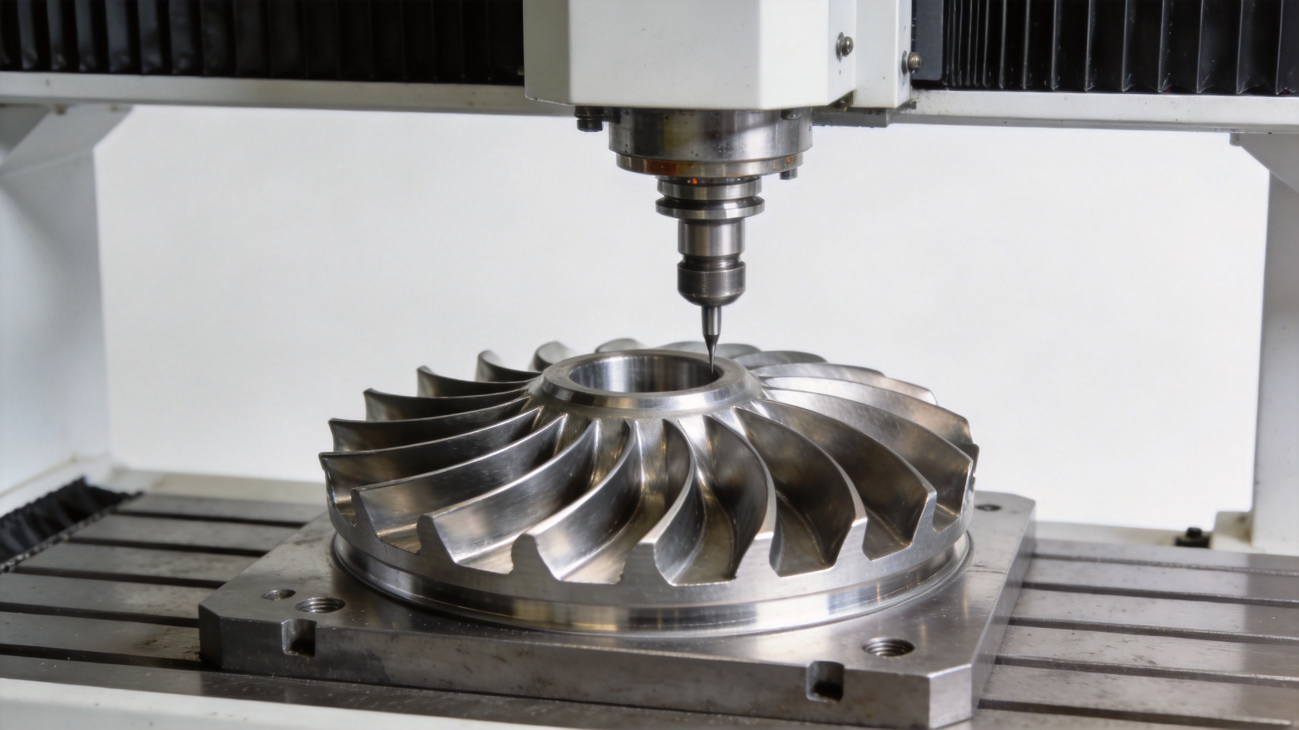 5-axis CNC machining center processing turbine blade airfoil profile