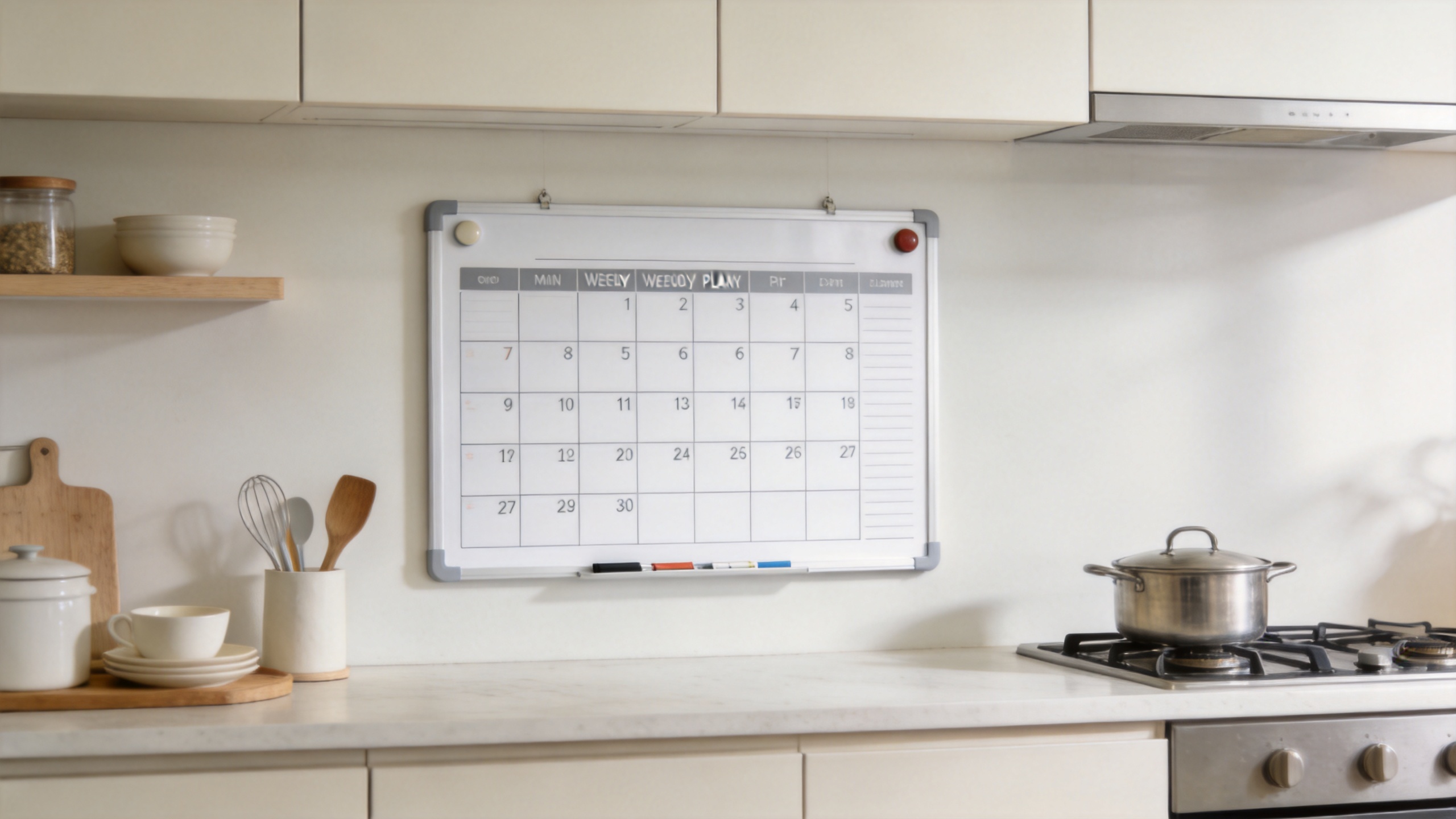 Dry erase board for home in an organized family planning space