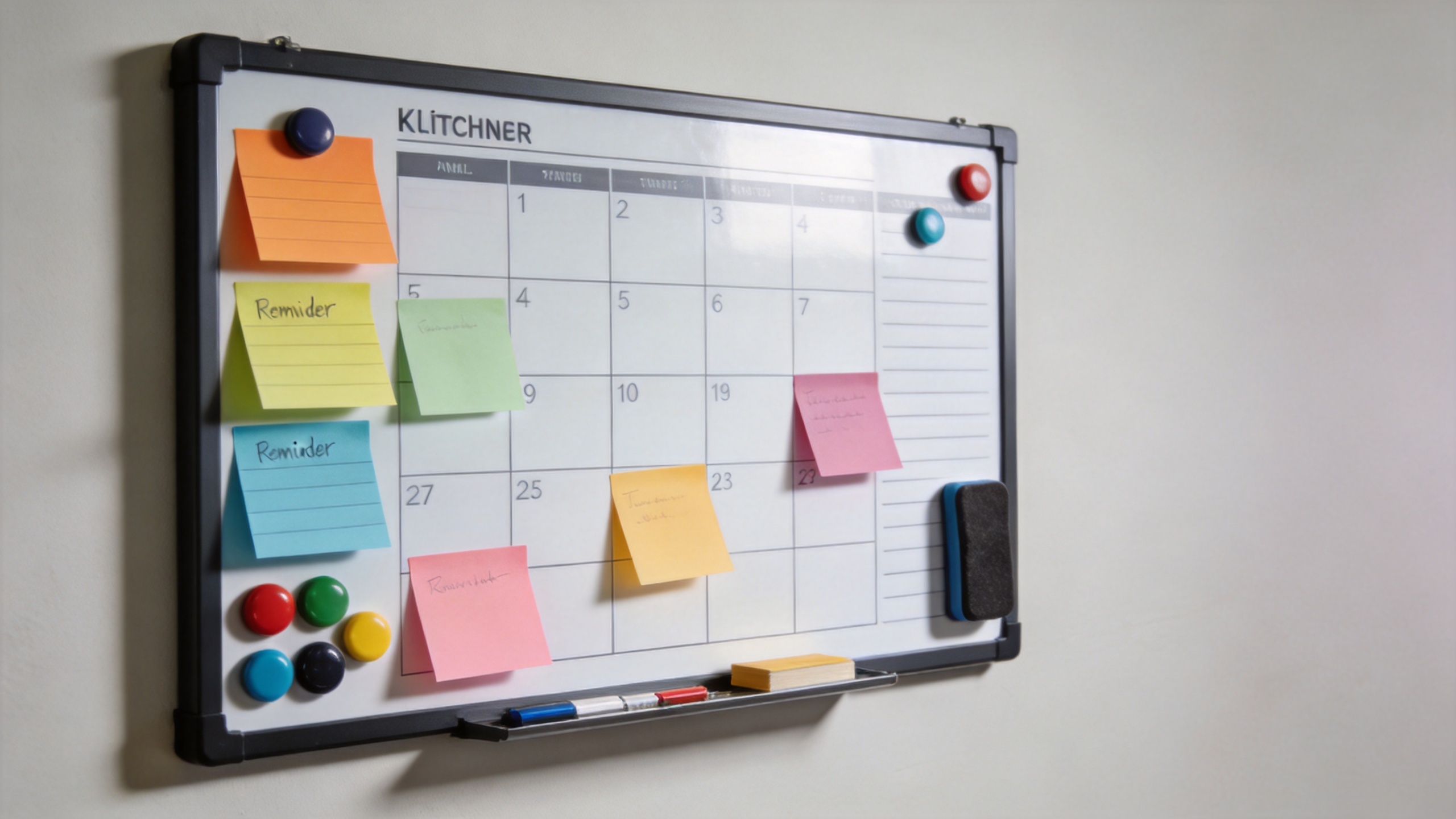 Memo magnetic board with planner notes in a home kitchen