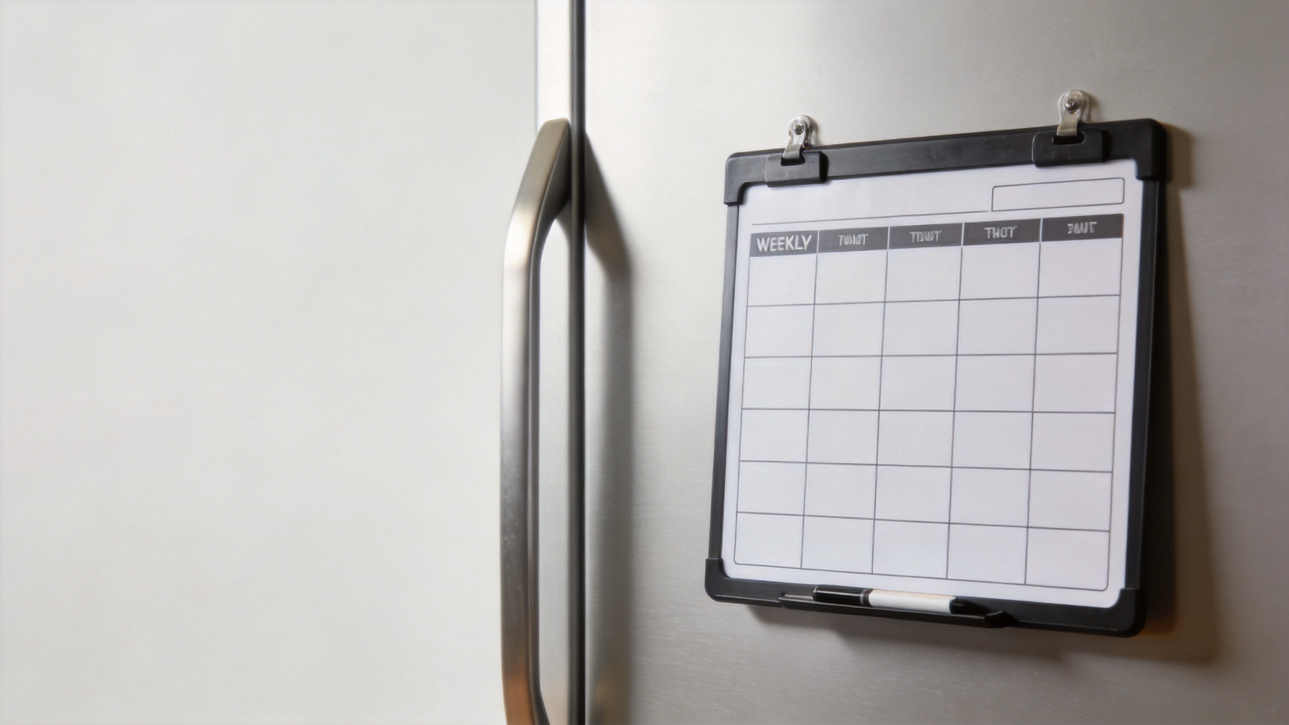 Reusable magnetic weekly planner sheets displayed on a refrigerator