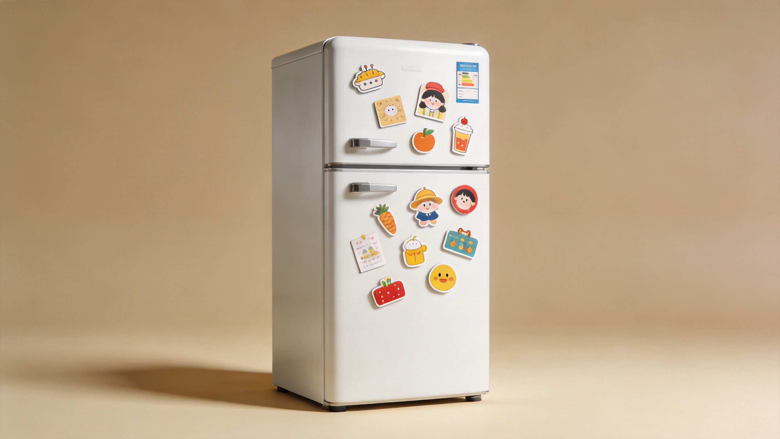Funny refrigerator magnets displayed on a kitchen refrigerator