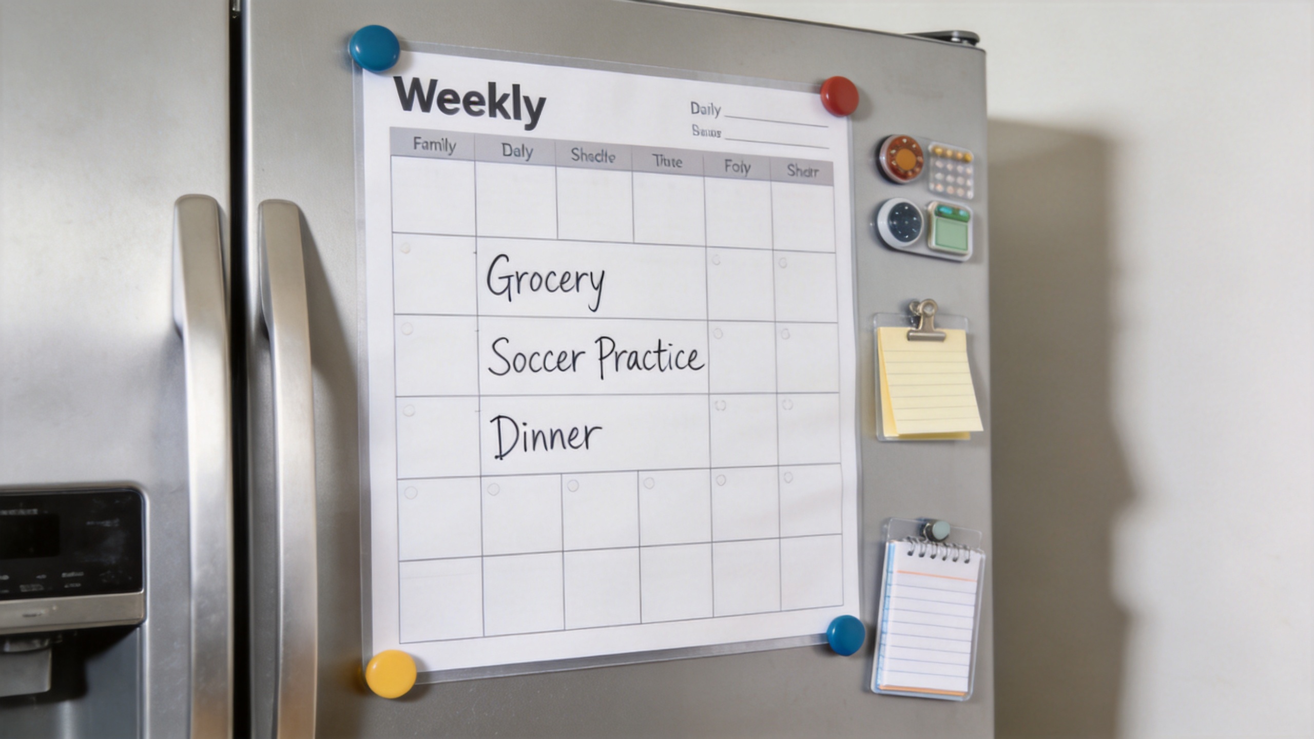 Daily weekly planner on a reusable magnetic planning board