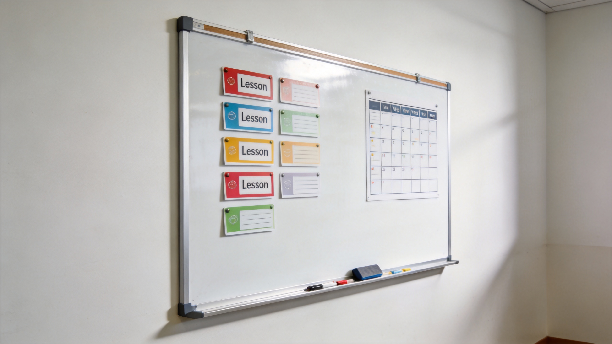Magnetic whiteboard for wall in a classroom planning setting