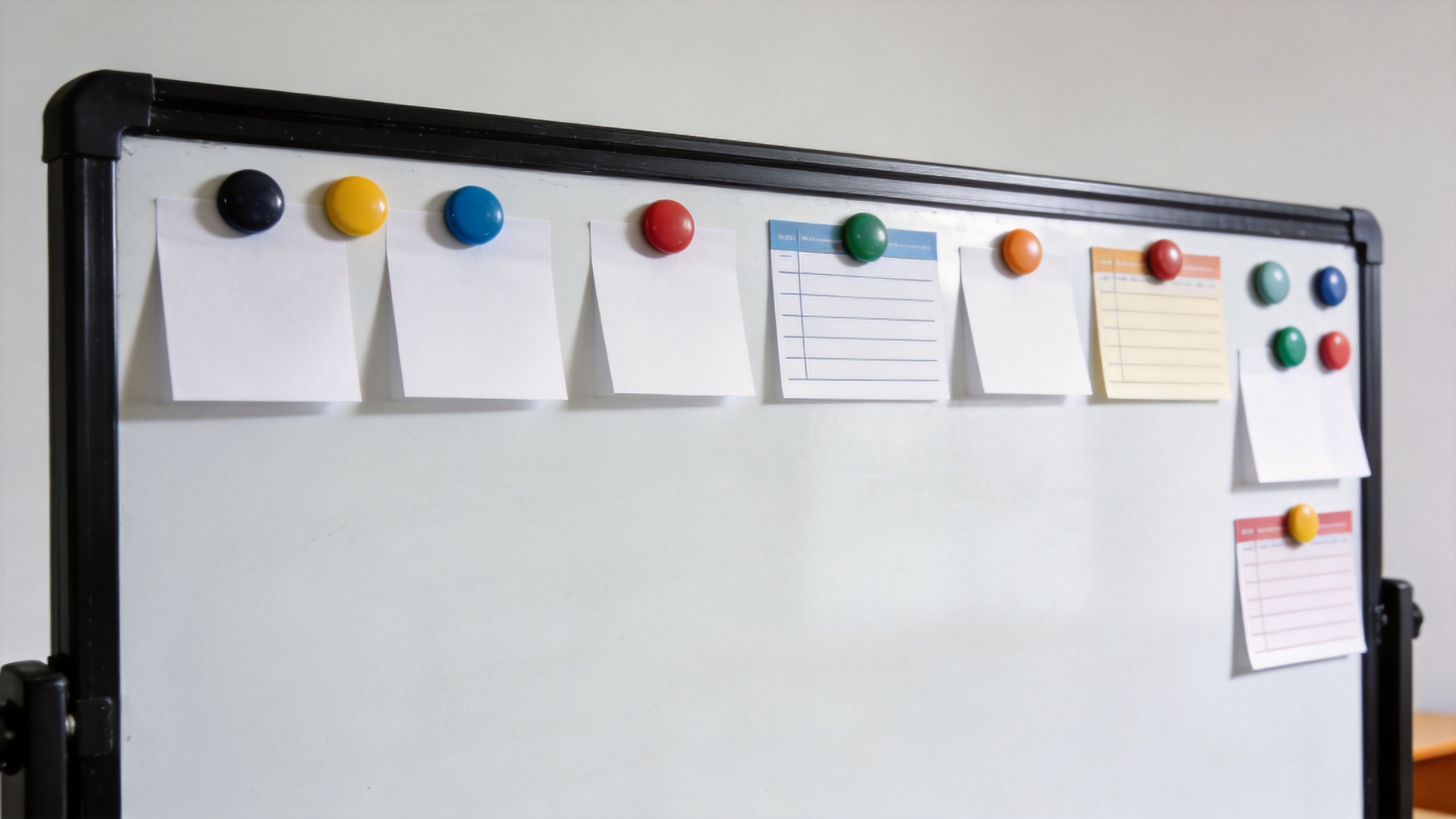 Magnetic wall board in a bright learning space