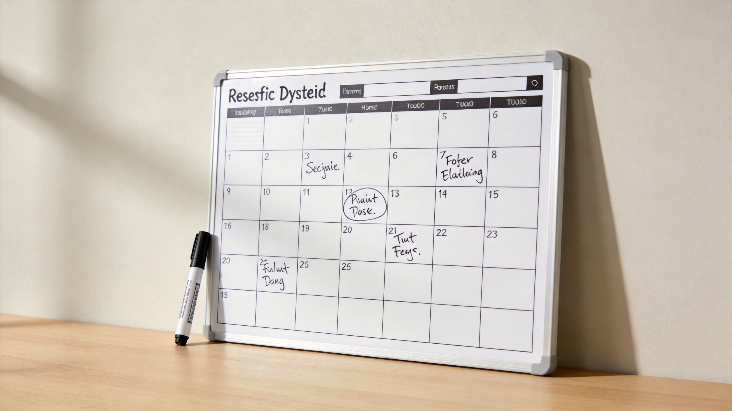 Self-adhesive whiteboard sticker for wall in a home office planning setting