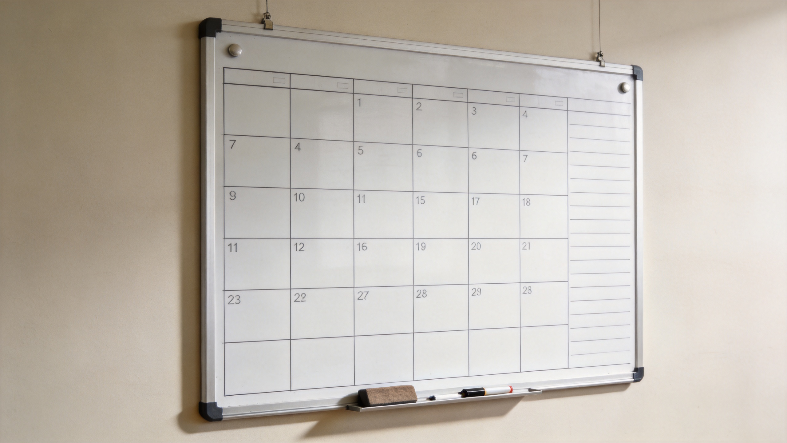 Big dry erase calendar on a planning wall