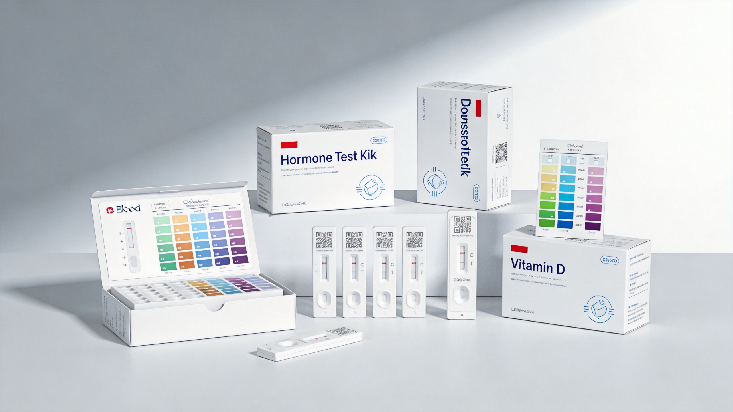 Various blood test panel kits for home health monitoring including hormone and nutritional panels